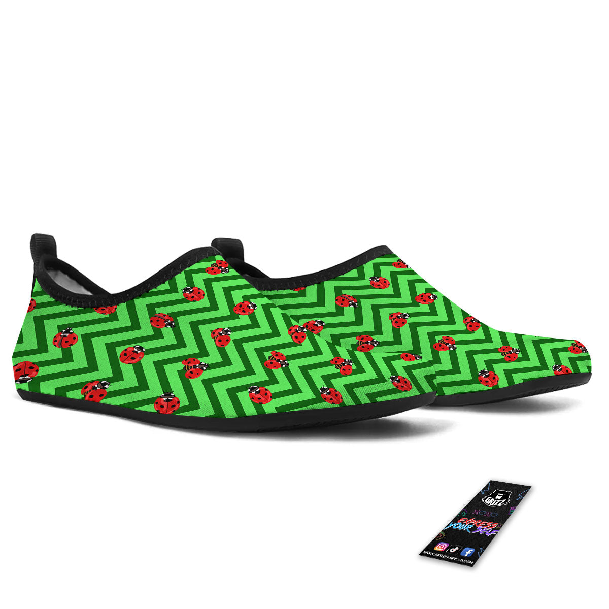 Ladybug Zigzag Green Pattern Water Shoes-grizzshop