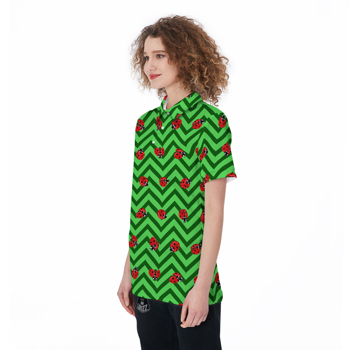 Ladybug Zigzag Green Pattern Women's Golf Shirts-grizzshop