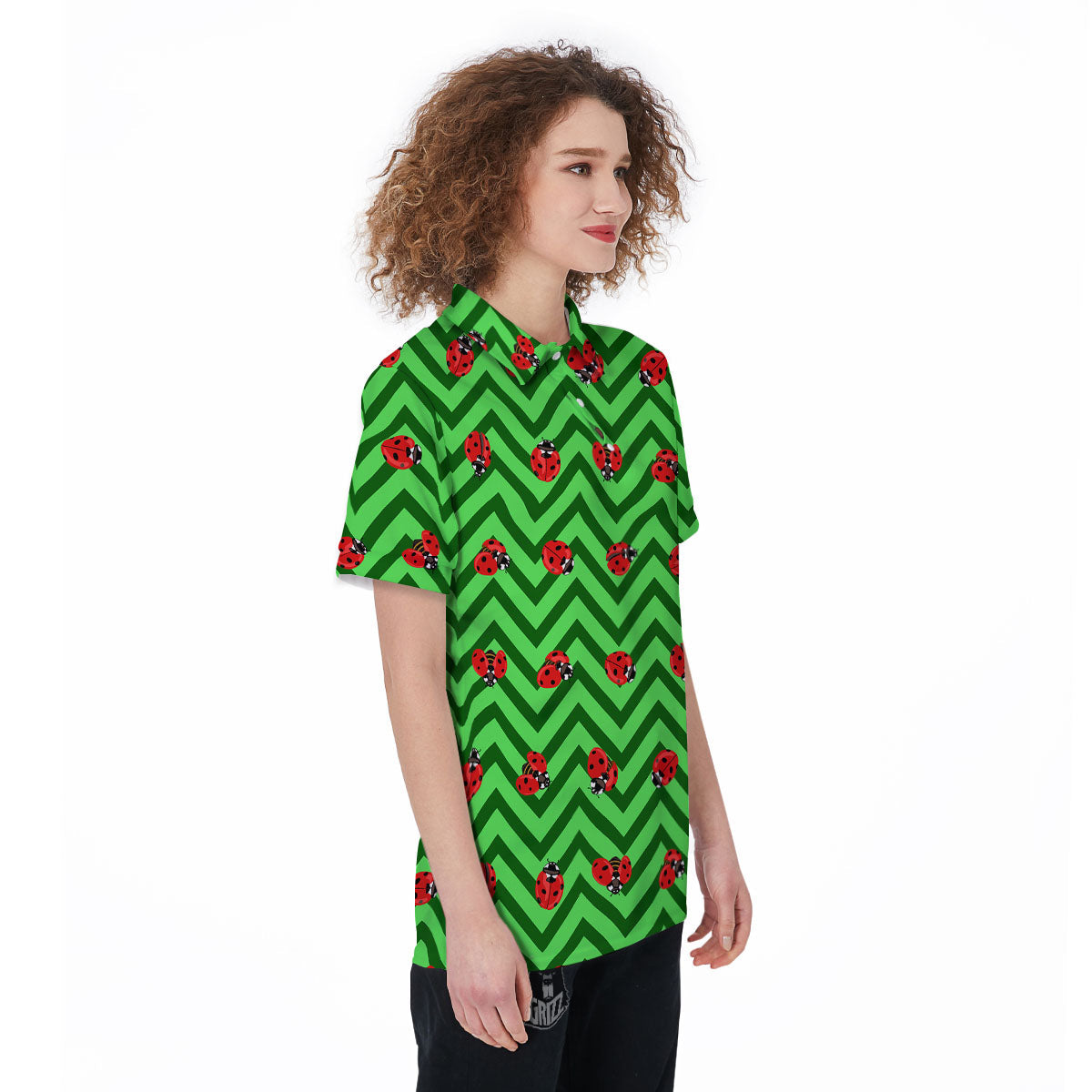 Ladybug Zigzag Green Pattern Women's Golf Shirts-grizzshop