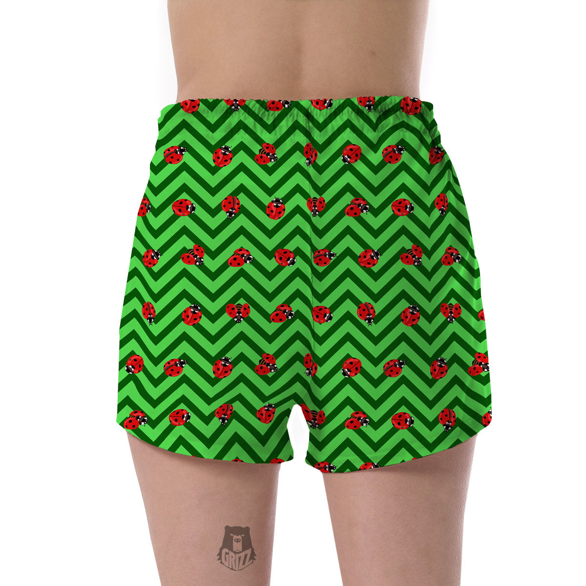 Ladybug Zigzag Green Pattern Women's Shorts-grizzshop