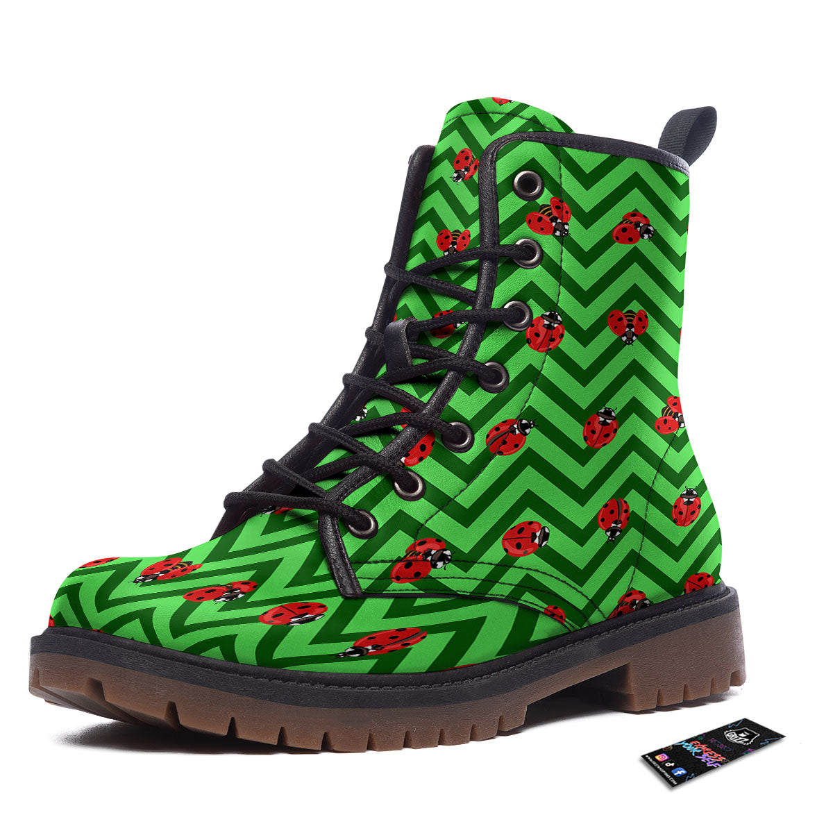 Ladybug Zigzag Green Pattern Work Boots-grizzshop