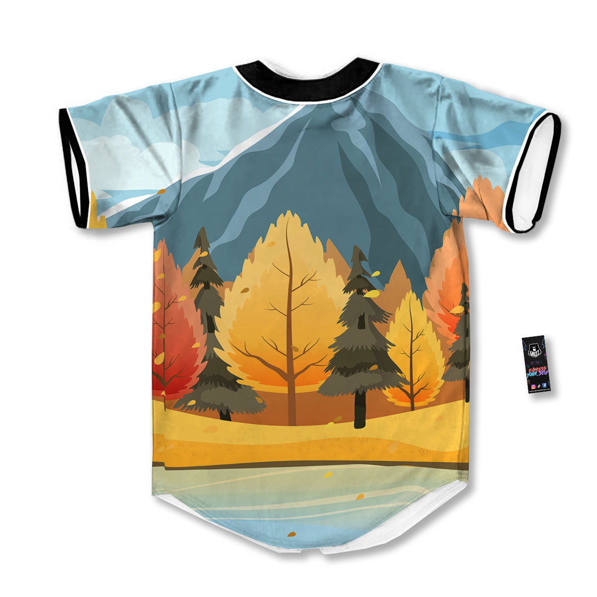 Lake Autumn Print Baseball Jersey-grizzshop