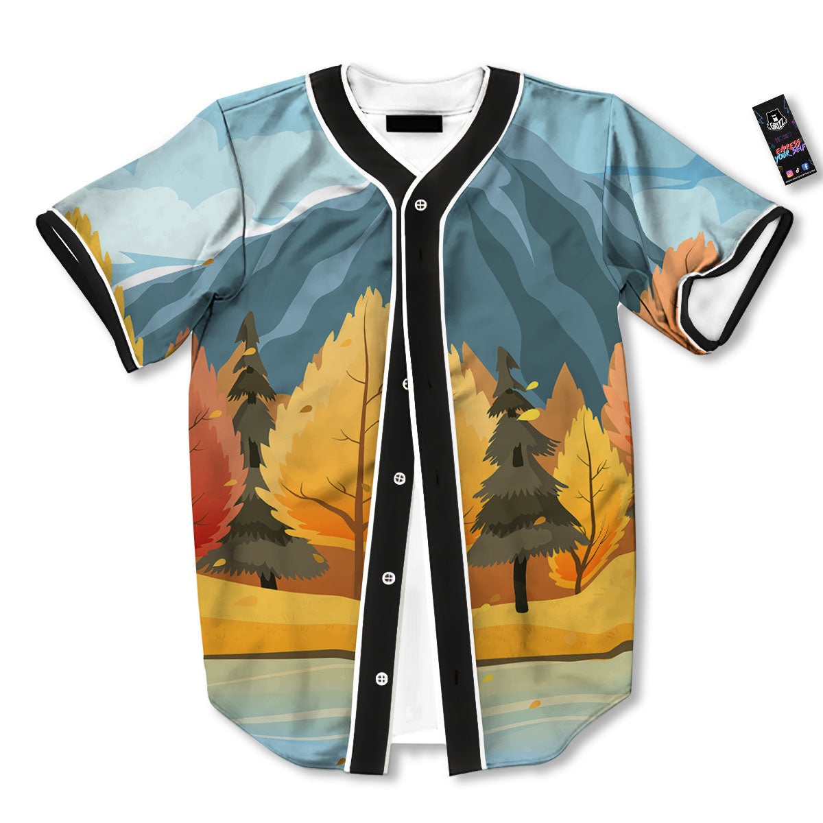 Lake Autumn Print Baseball Jersey-grizzshop
