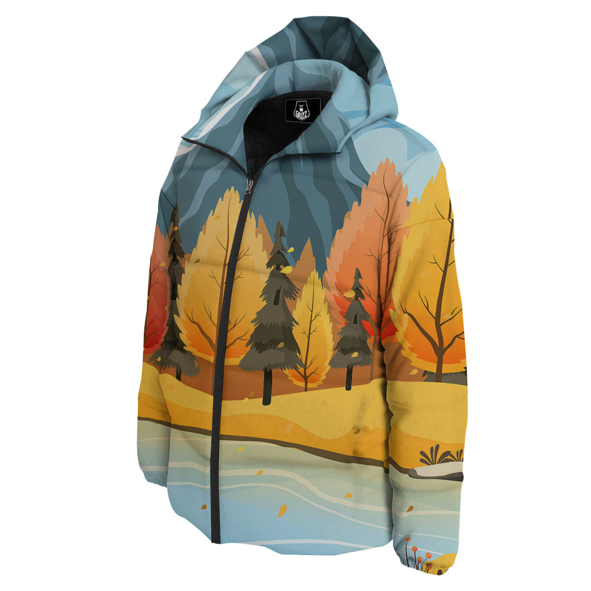 Lake Autumn Print Down Jacket-grizzshop