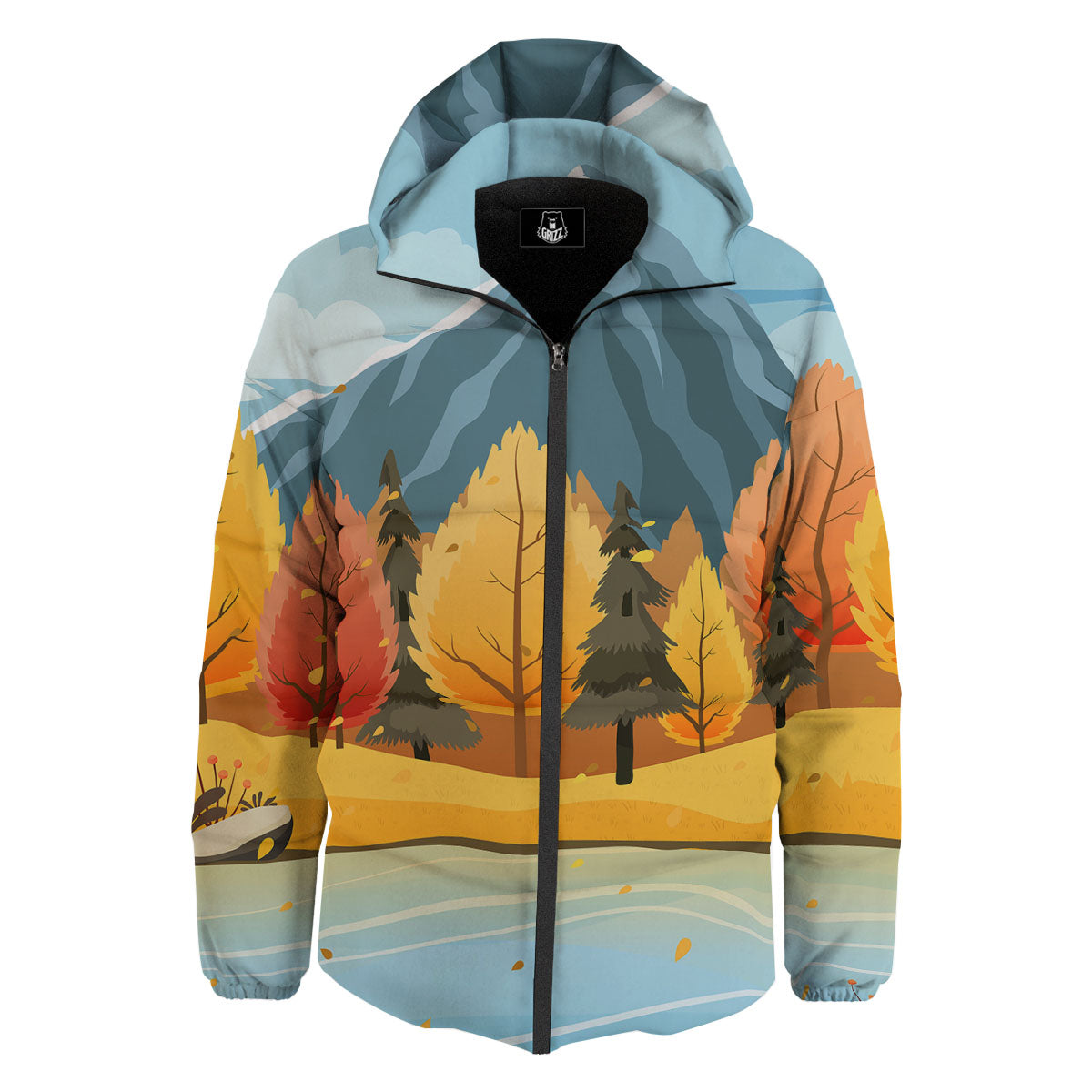 Lake Autumn Print Down Jacket-grizzshop