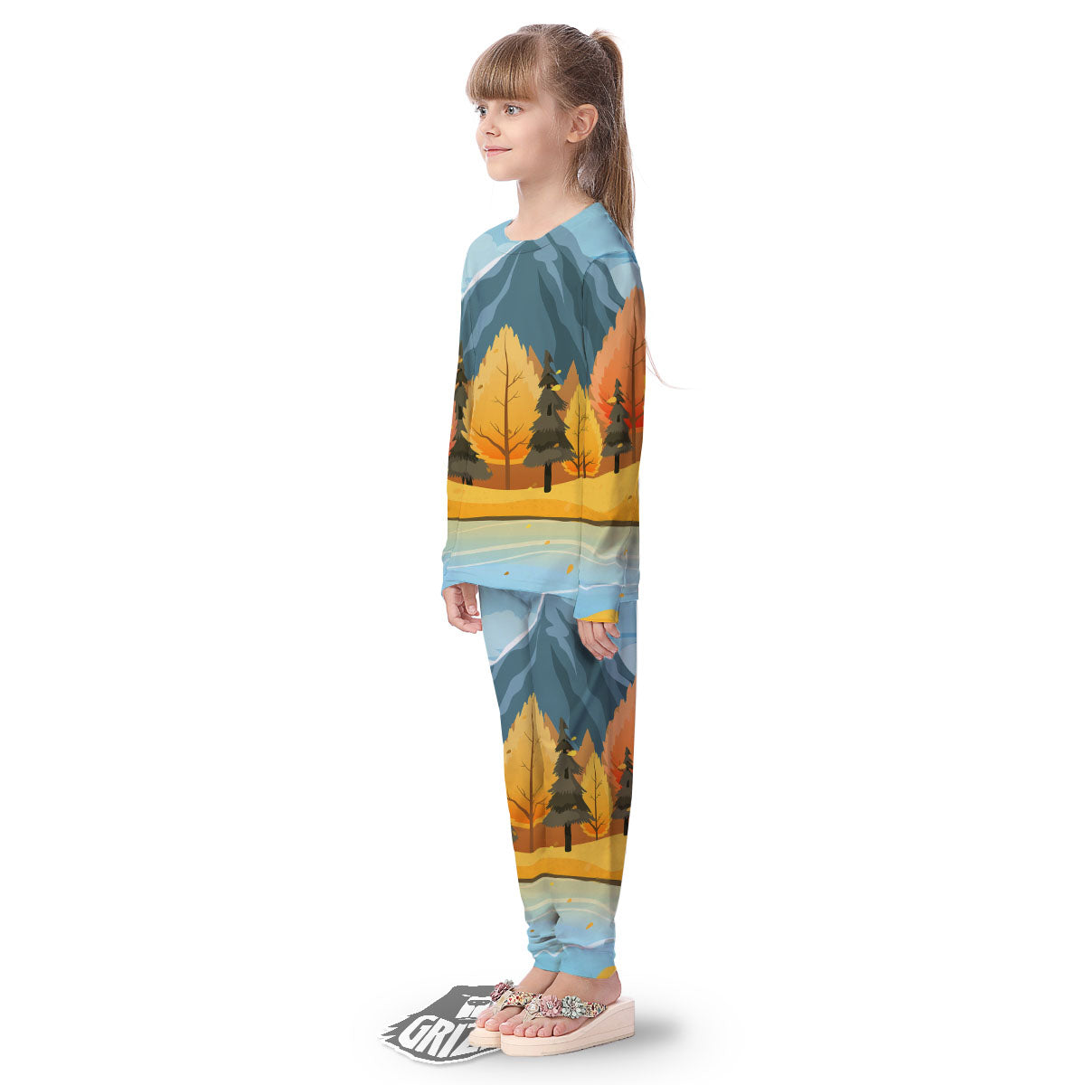 Lake Autumn Print Kid's Pajamas-grizzshop
