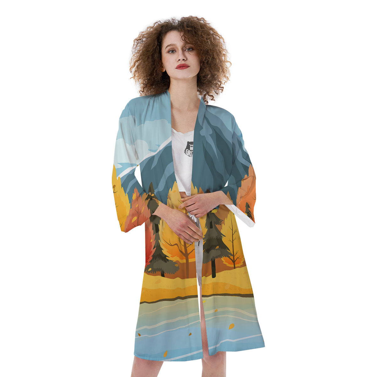 Lake Autumn Print Kimono-grizzshop