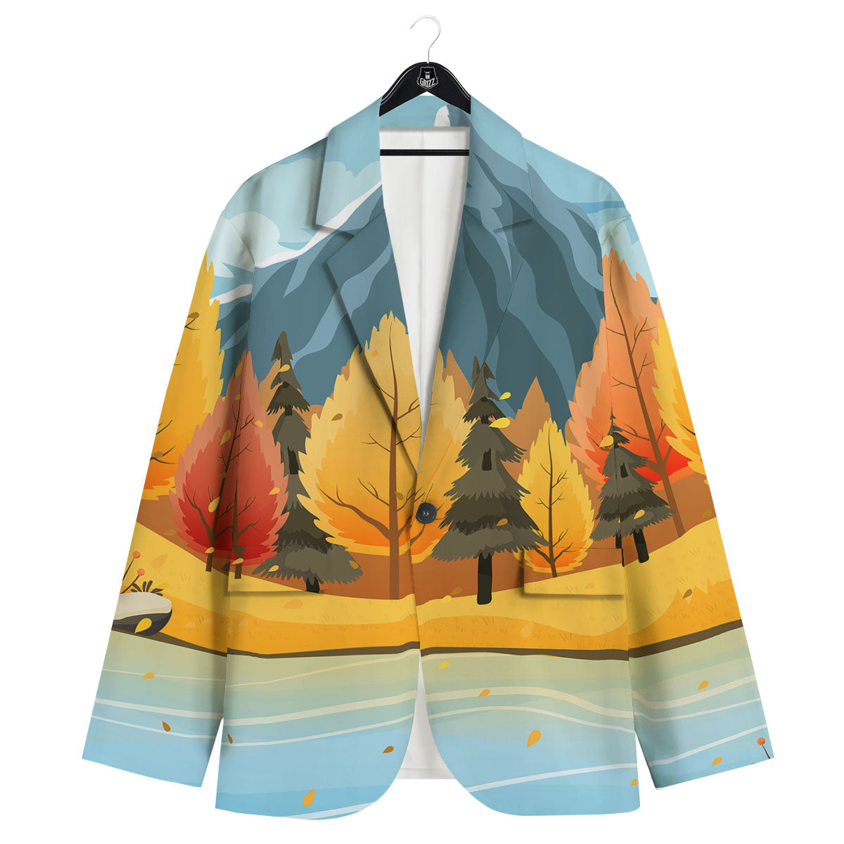 Lake Autumn Print Men's Sport Coat-grizzshop