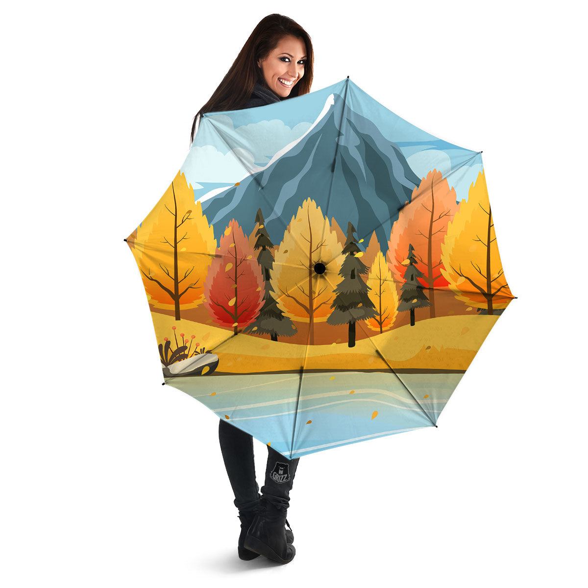 Lake Autumn Print Umbrella-grizzshop