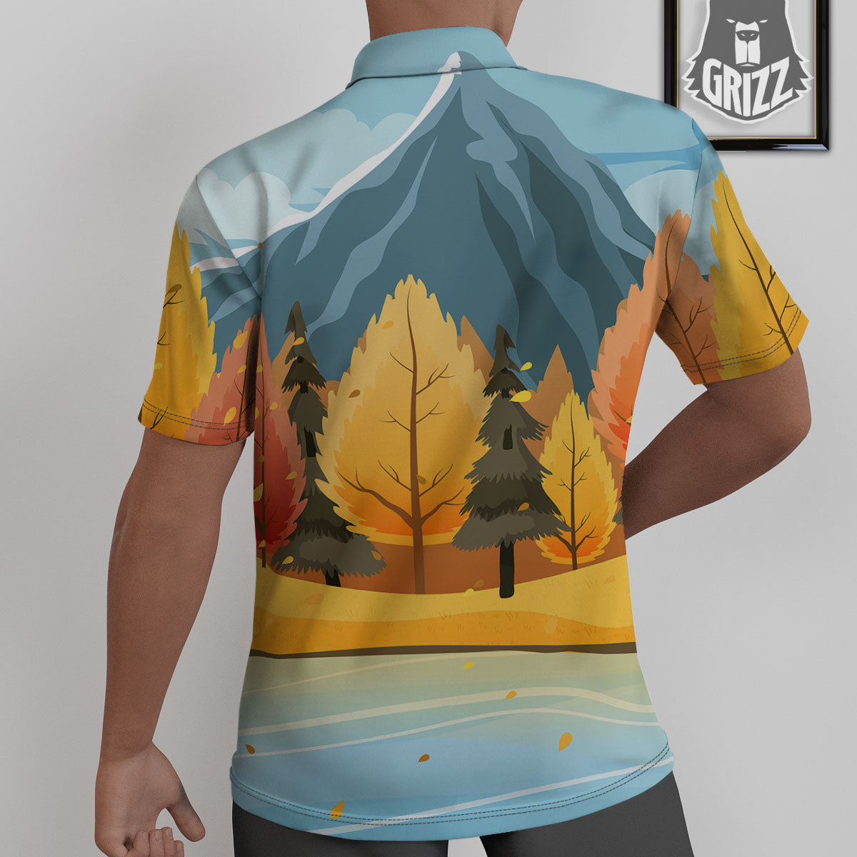Lake Autumn Print Untucked Shirts-grizzshop