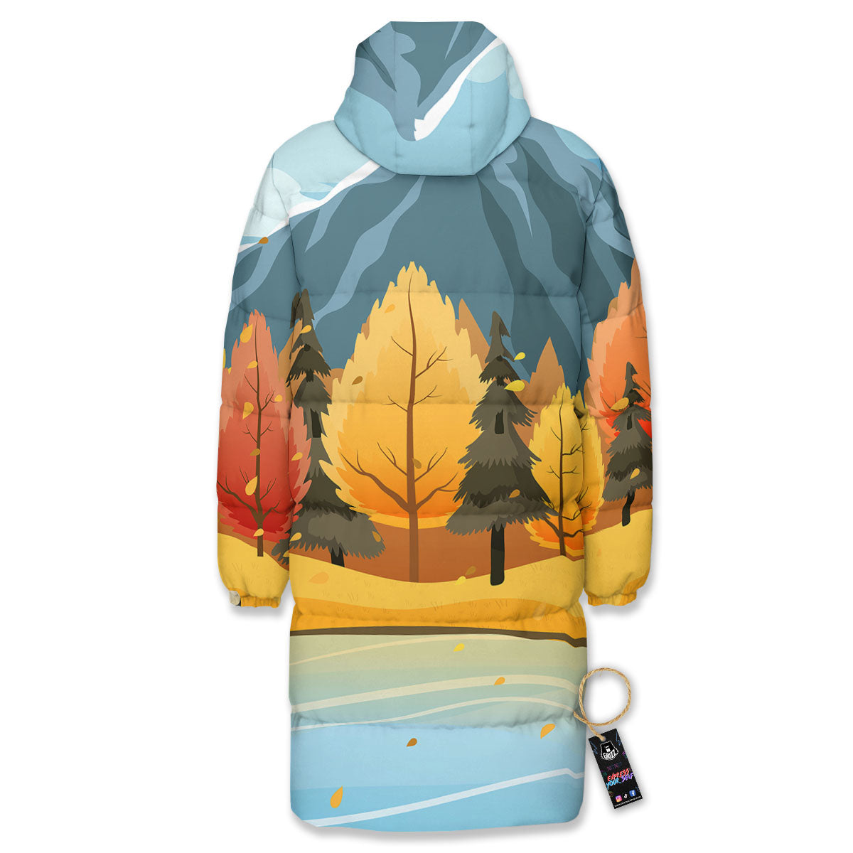 Lake Autumn Print Long Down Jacket