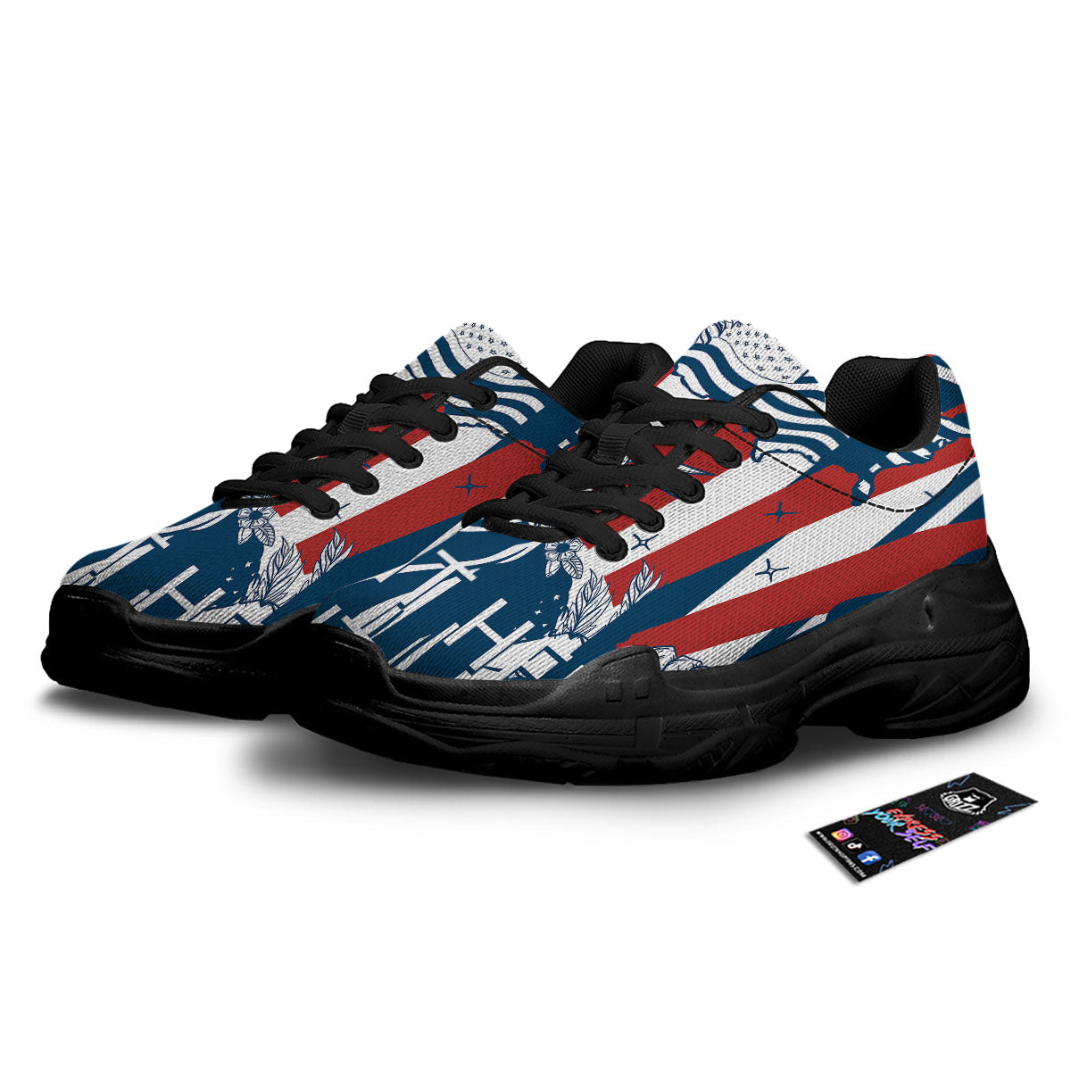 Land Of Liberty American Print Black Chunky Shoes-grizzshop