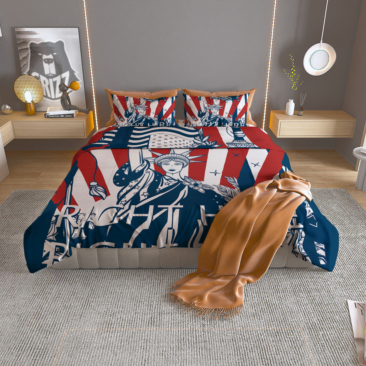 Land Of Liberty American Print Duvet Cover Bedding Set