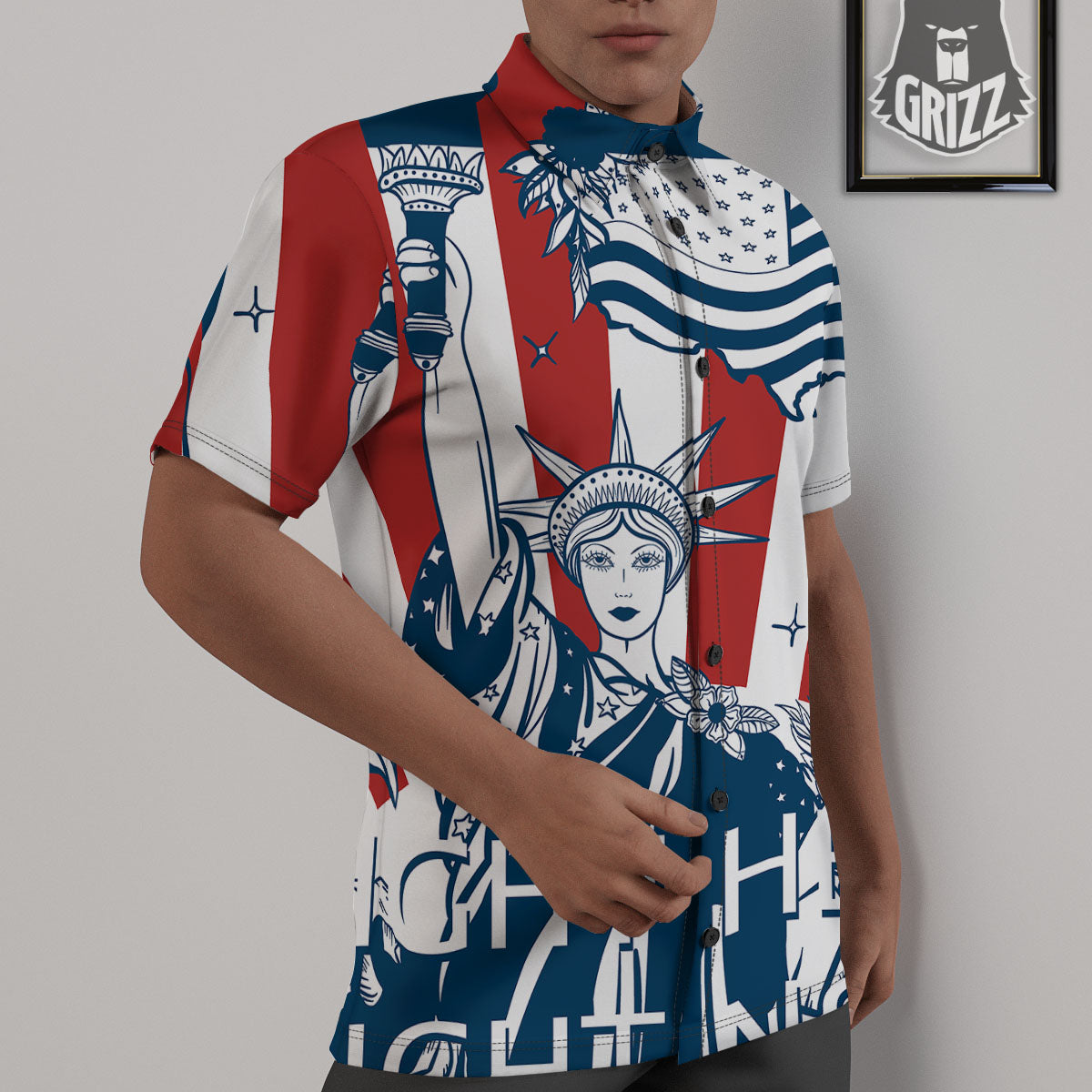 Land Of Liberty American Print Untucked Shirts-grizzshop