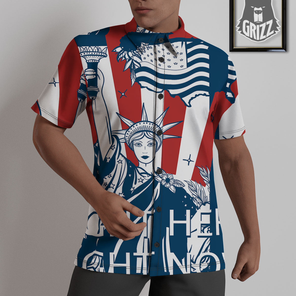 Land Of Liberty American Print Untucked Shirts-grizzshop