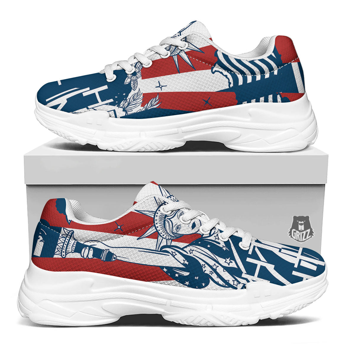 Land Of Liberty American Print White Chunky Shoes-grizzshop