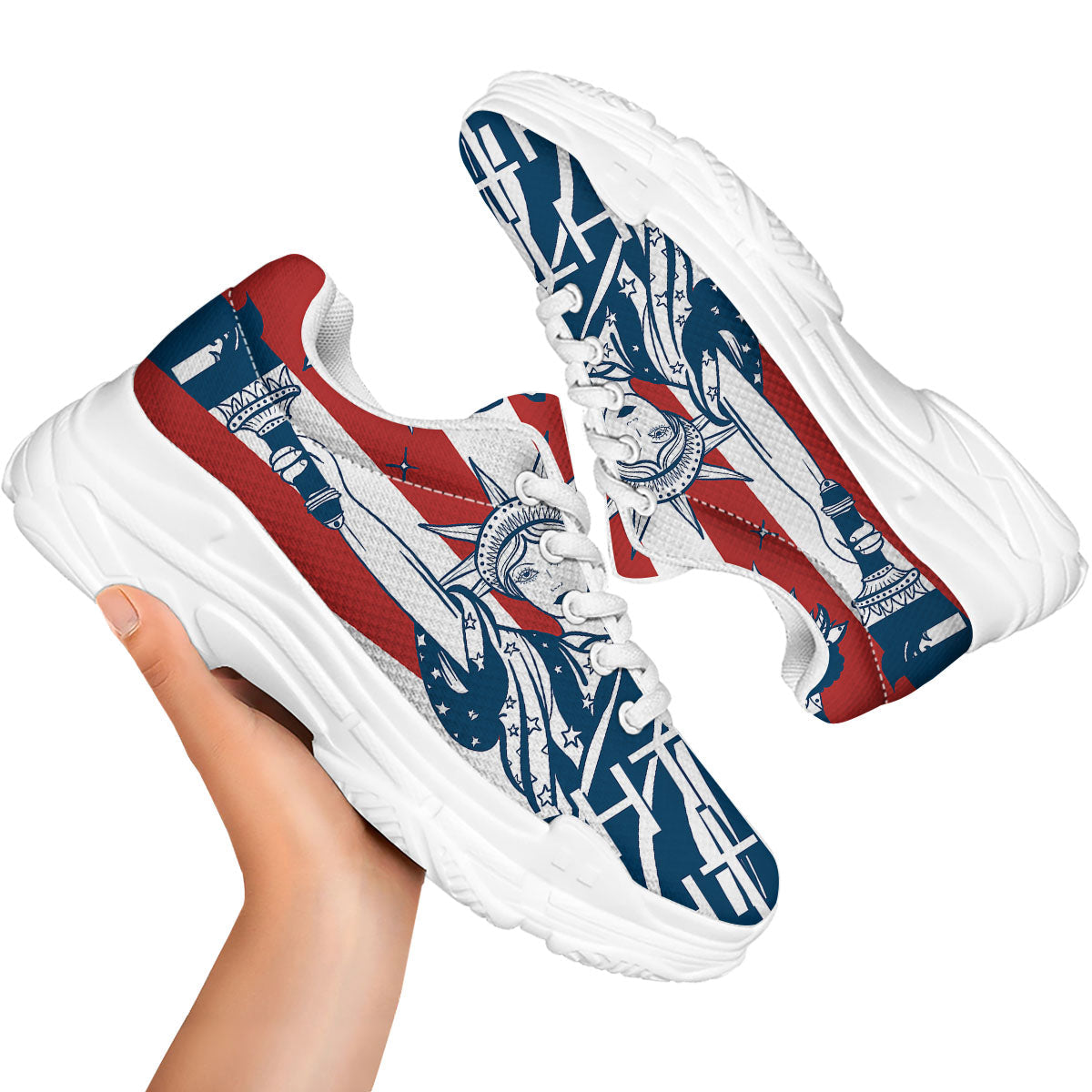 Land Of Liberty American Print White Chunky Shoes-grizzshop