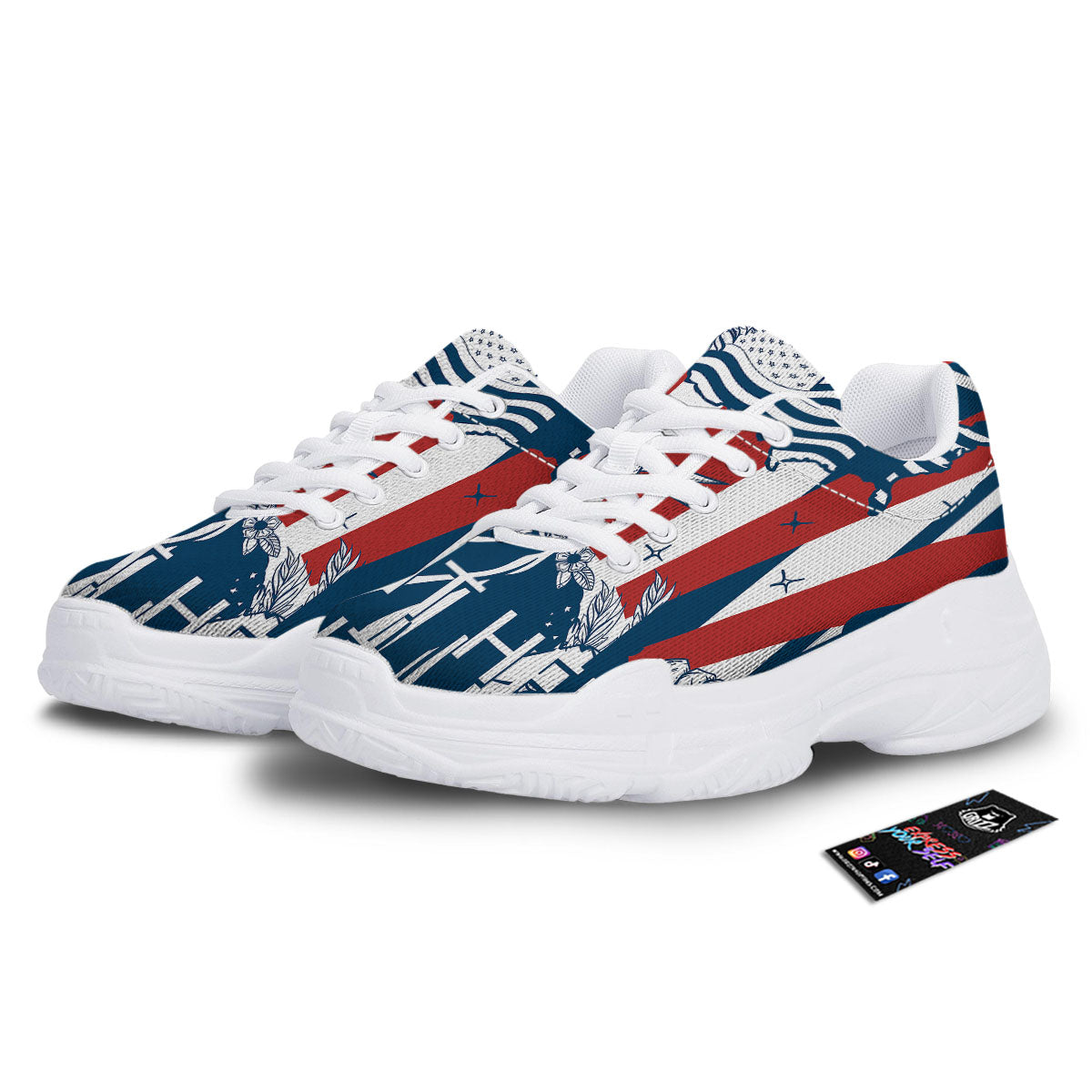 Land Of Liberty American Print White Chunky Shoes-grizzshop