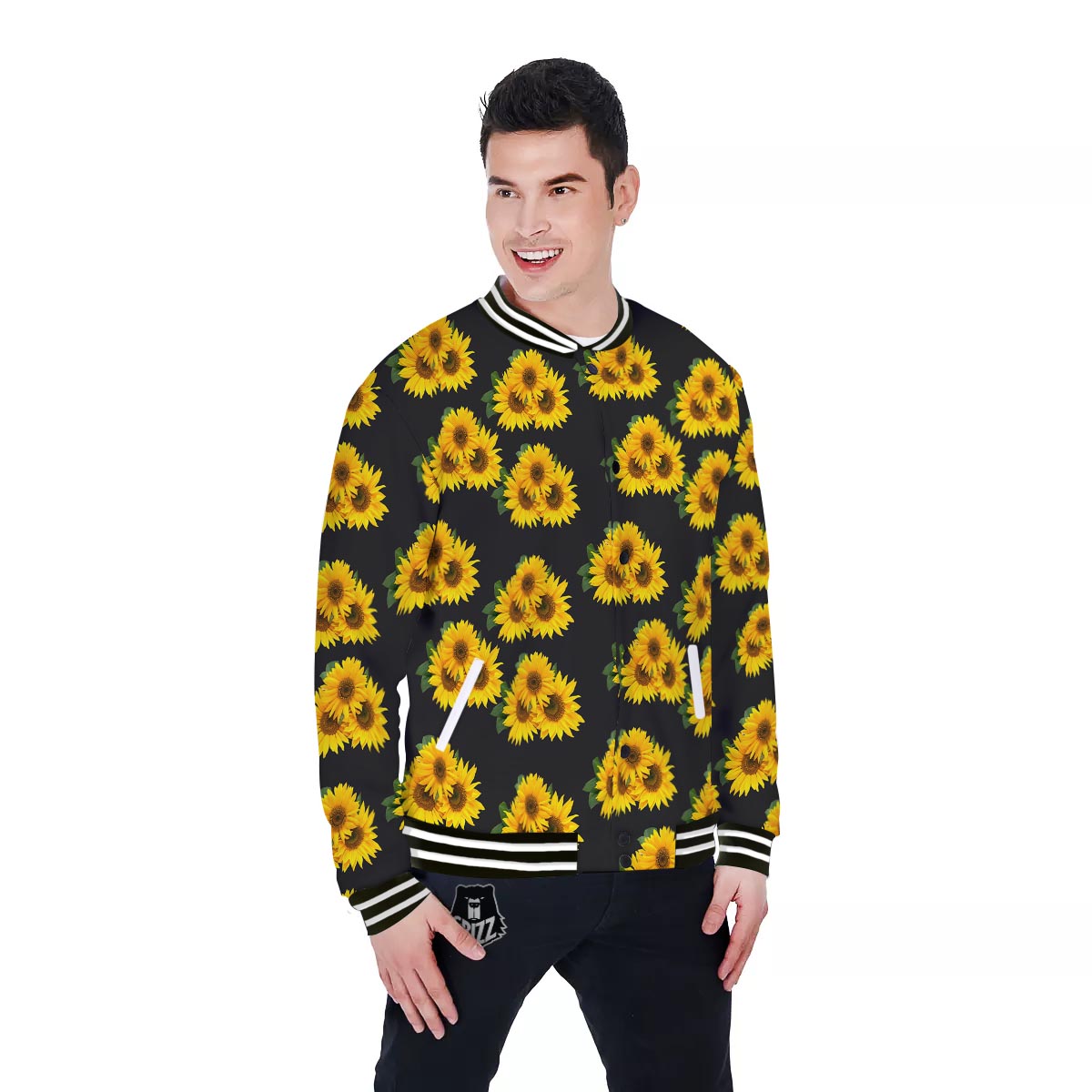 Landscape Sunflower Print Pattern Baseball Jacket-grizzshop