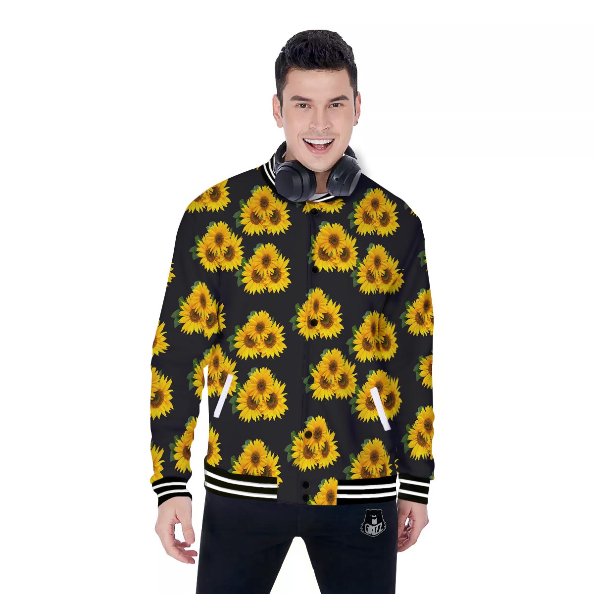 Landscape Sunflower Print Pattern Baseball Jacket-grizzshop
