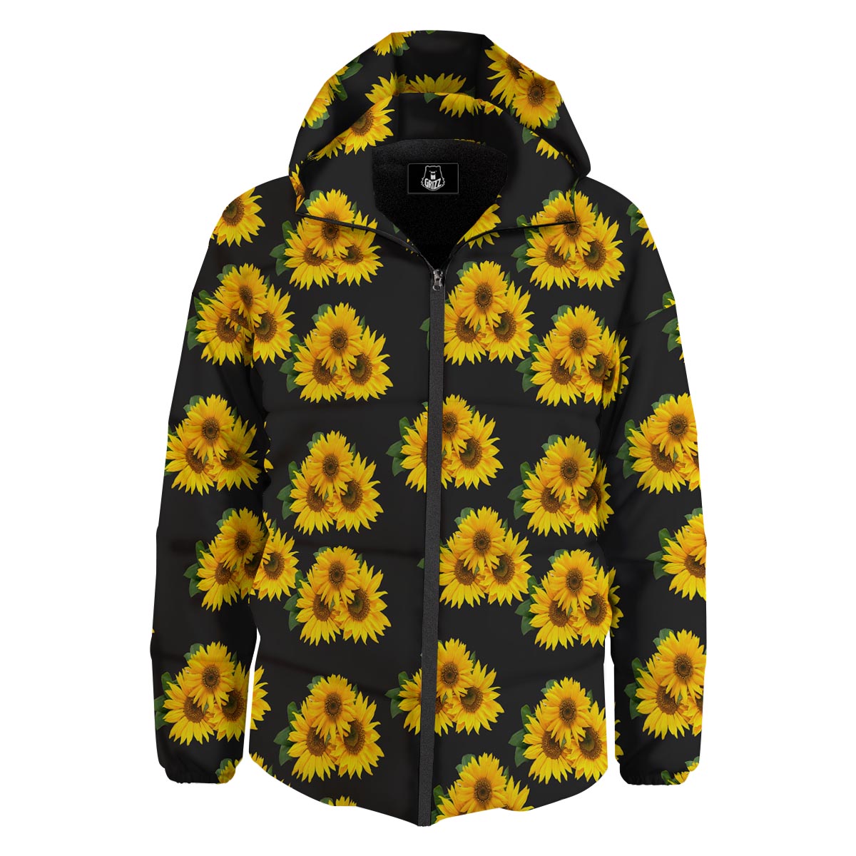 Landscape Sunflower Print Pattern Down Jacket-grizzshop