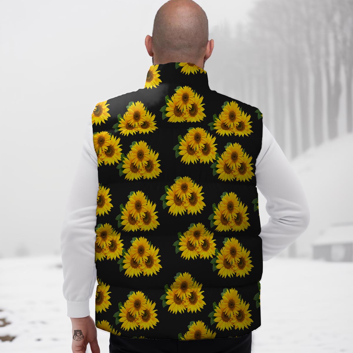 Landscape Sunflower Print Pattern Down Vest