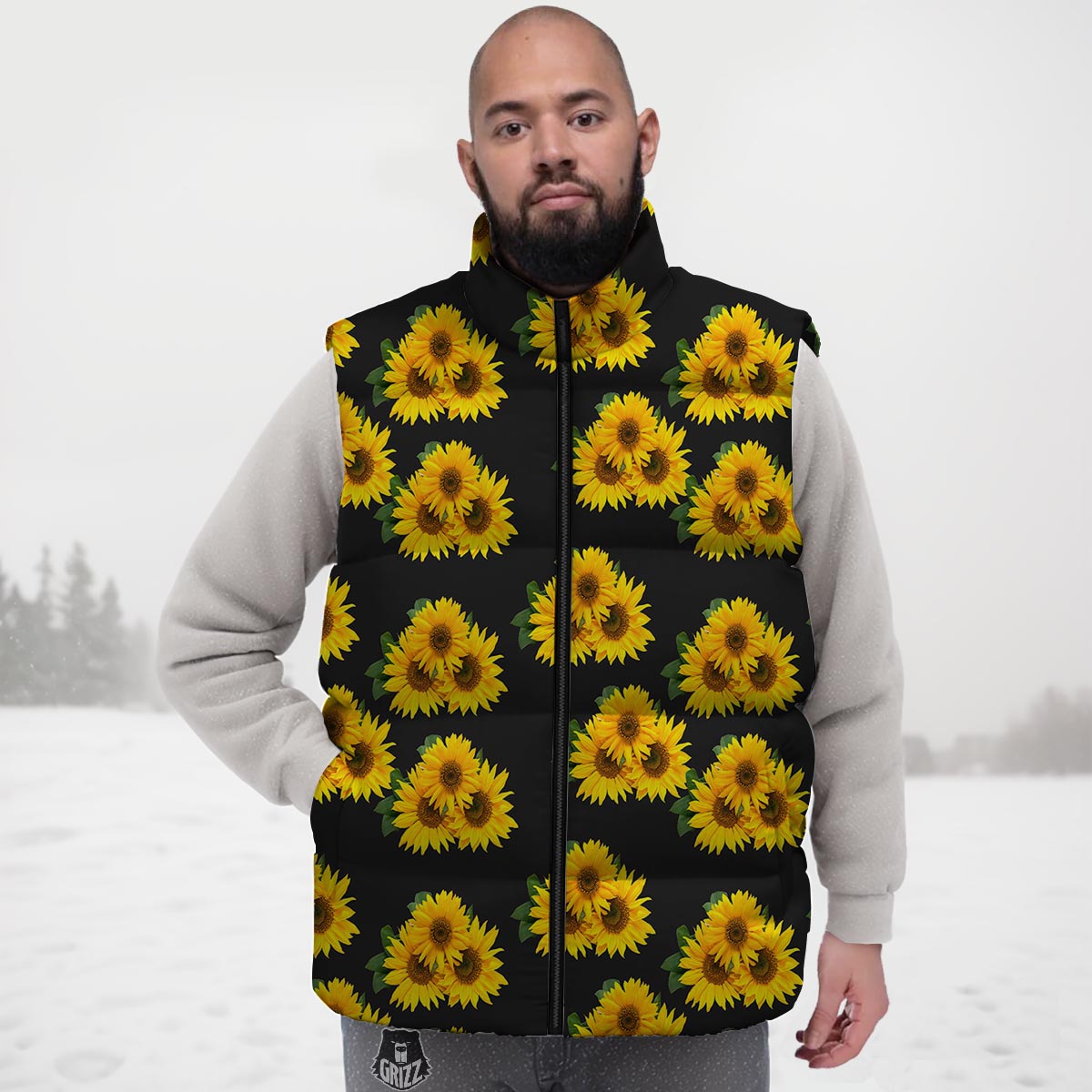Landscape Sunflower Print Pattern Down Vest