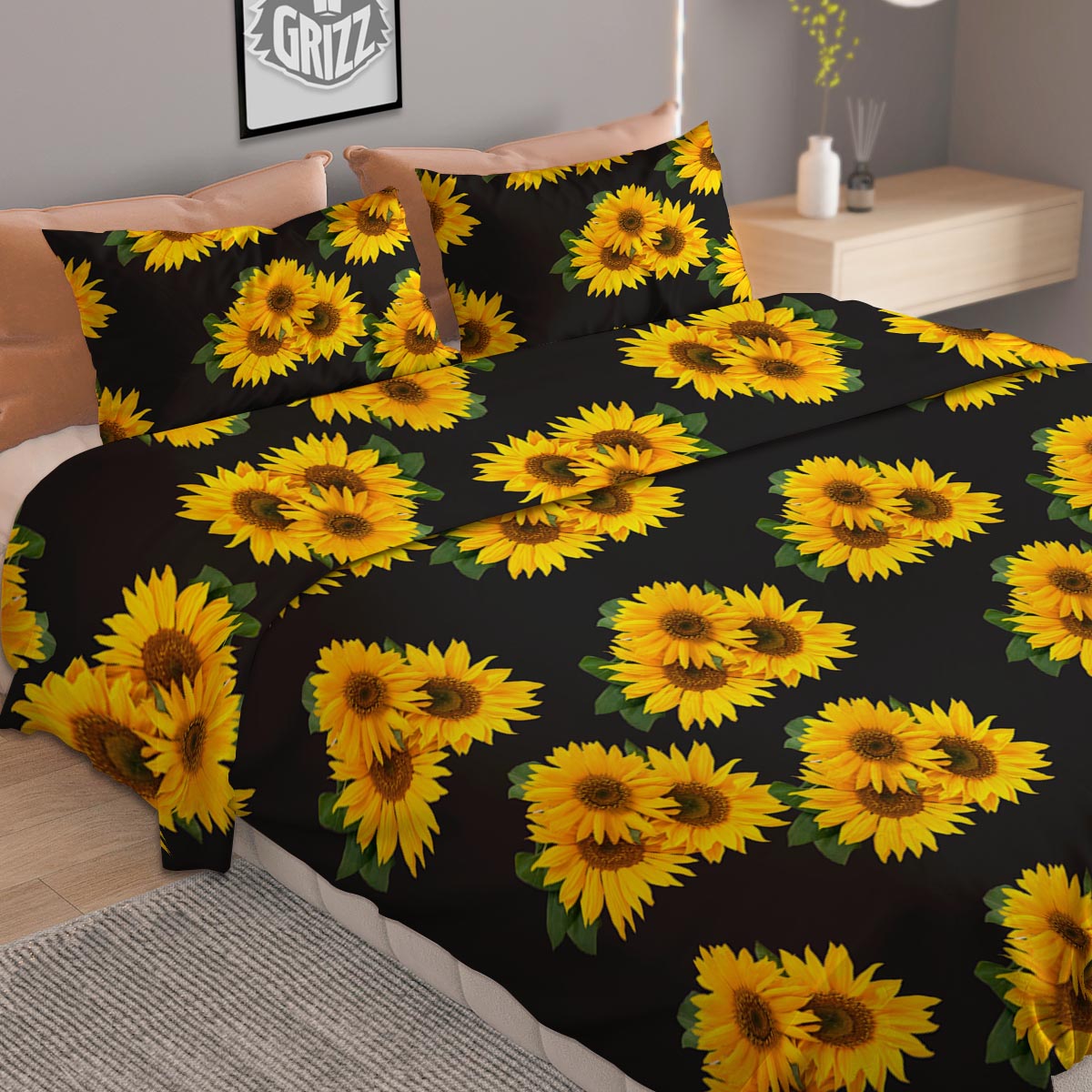 Landscape Sunflower Print Pattern Duvet Cover Bedding Set