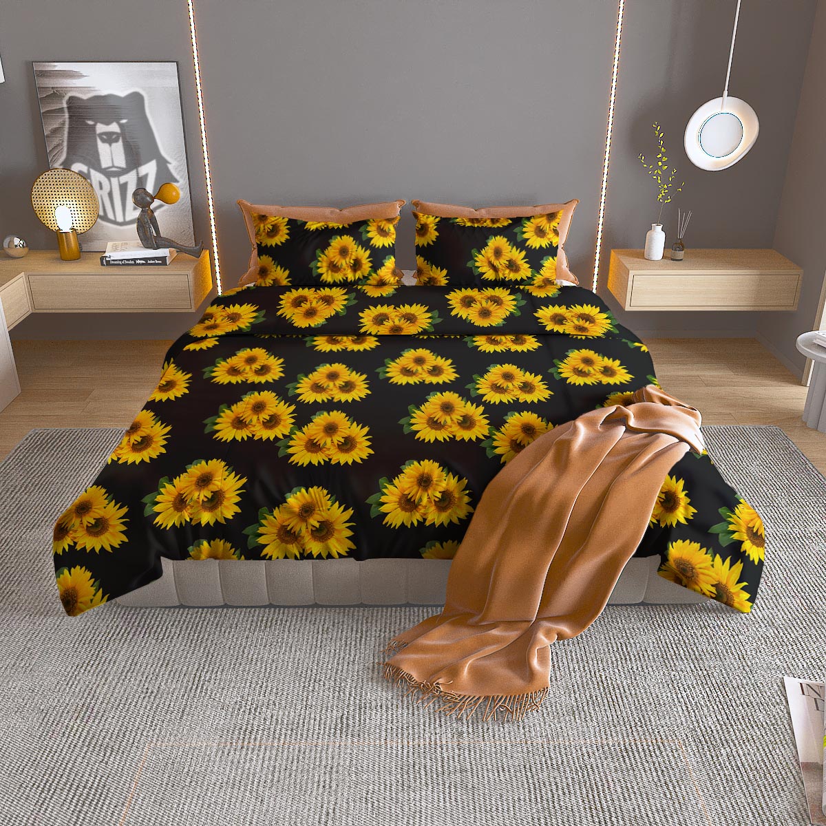 Landscape Sunflower Print Pattern Duvet Cover Bedding Set