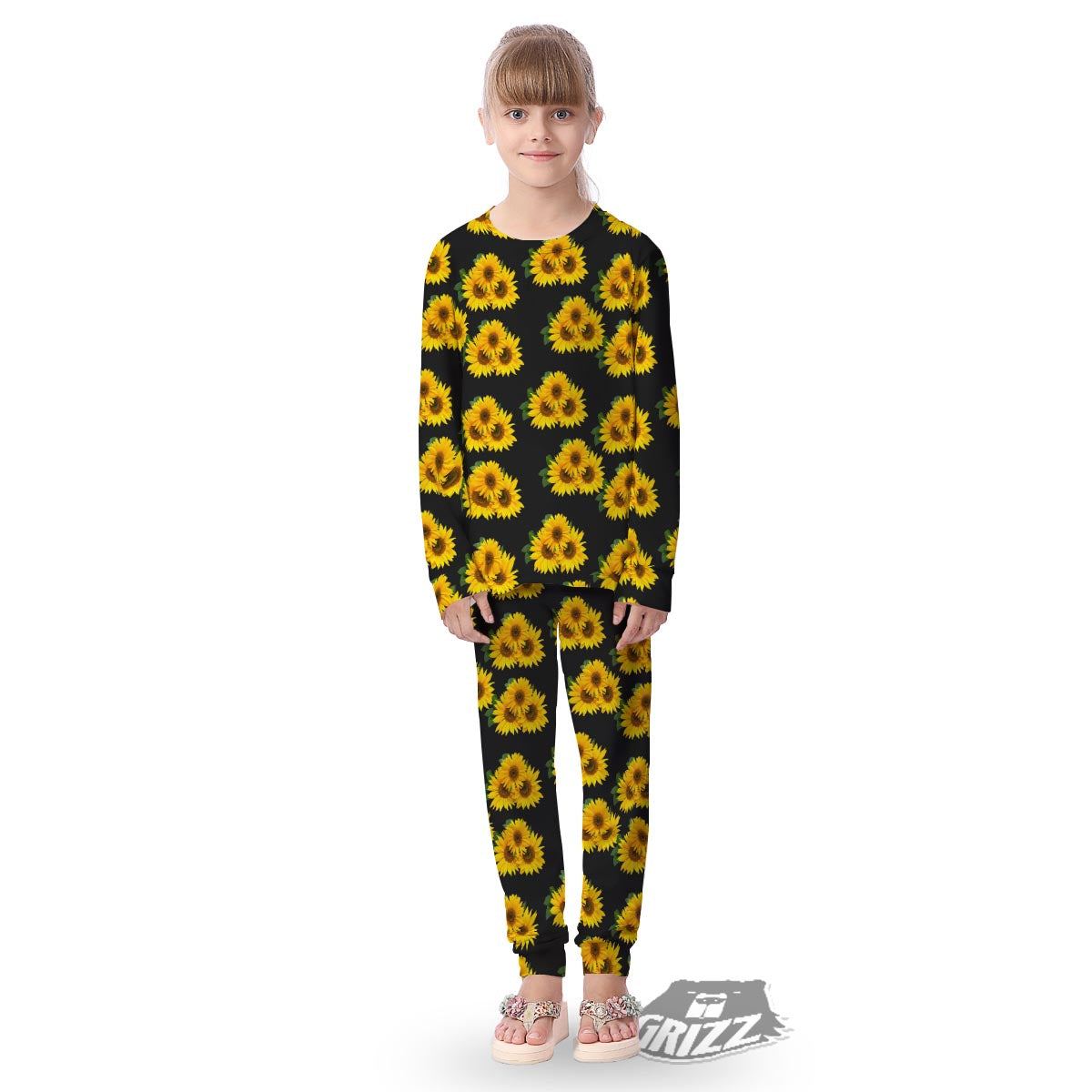 Landscape Sunflower Print Pattern Kid's Pajamas-grizzshop
