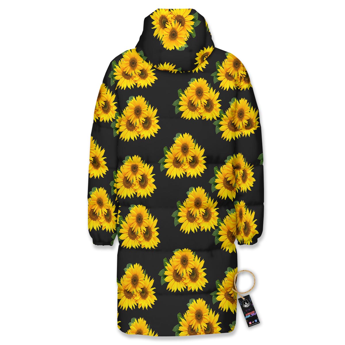 Landscape Sunflower Print Pattern Long Down Jacket-grizzshop