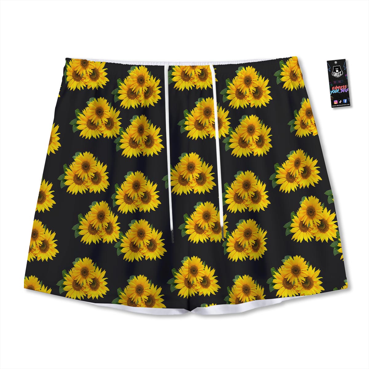Landscape Sunflower Print Pattern Mesh Shorts