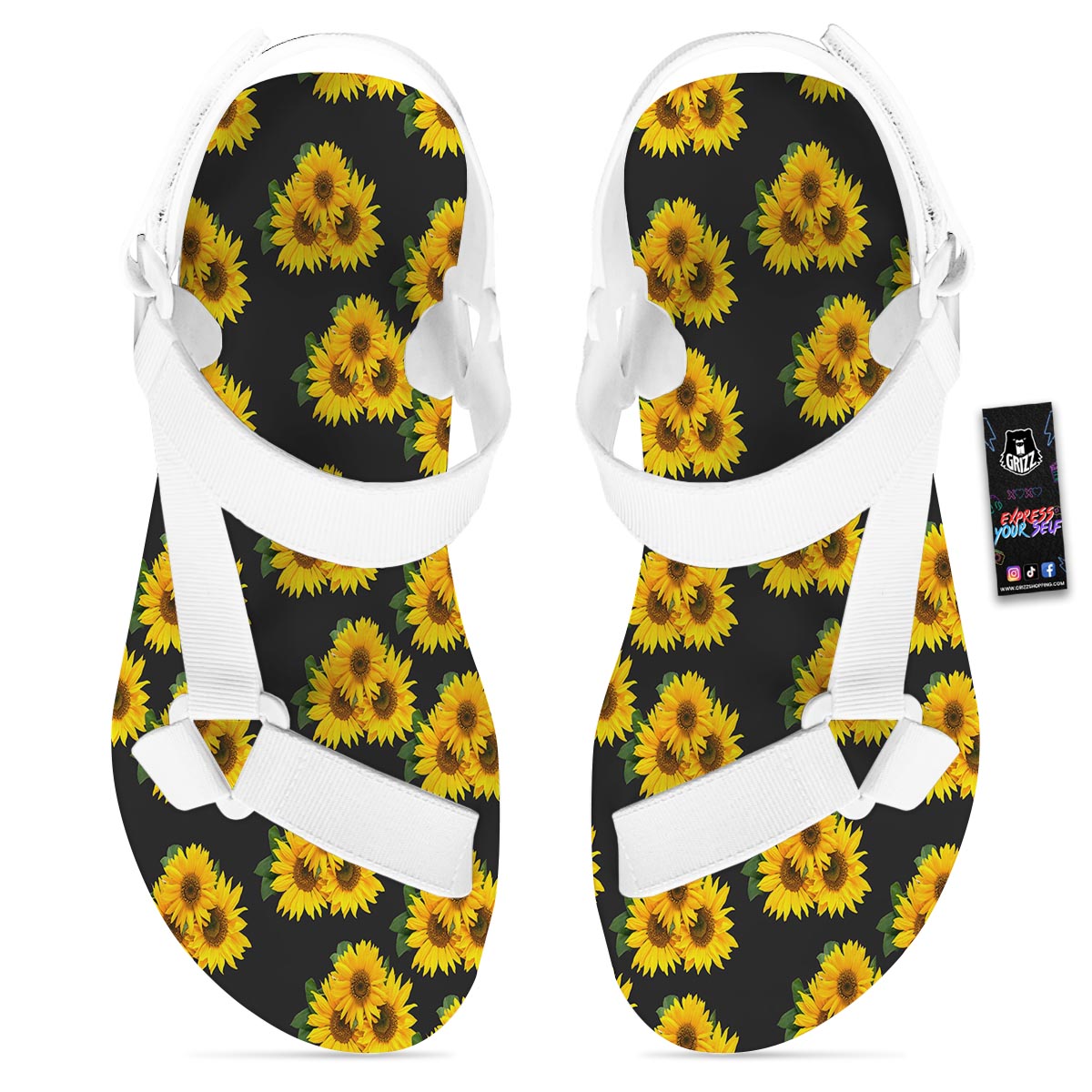 Landscape Sunflower Print Pattern White Open Toe Sandals-grizzshop