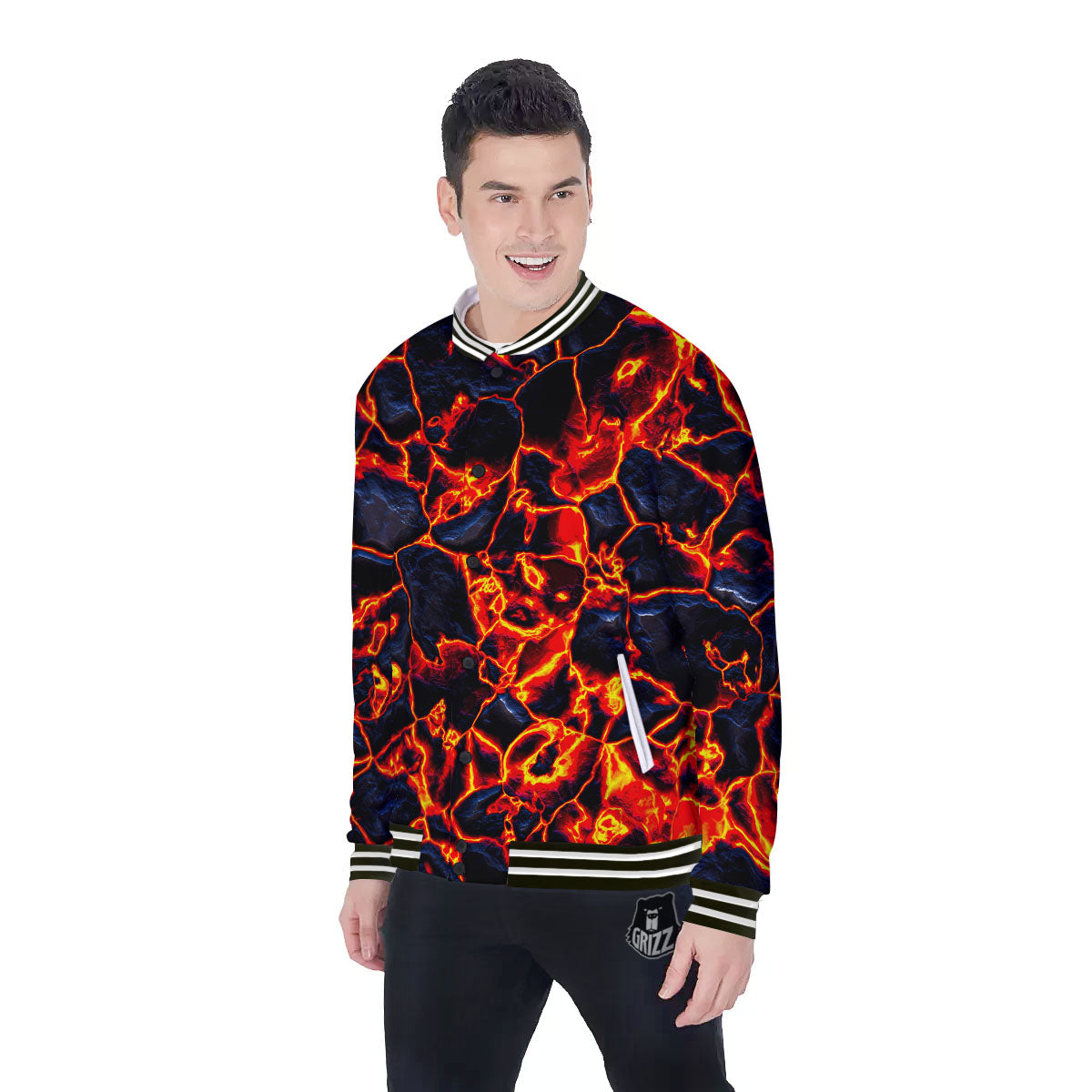 Lava Molten Print Baseball Jacket-grizzshop