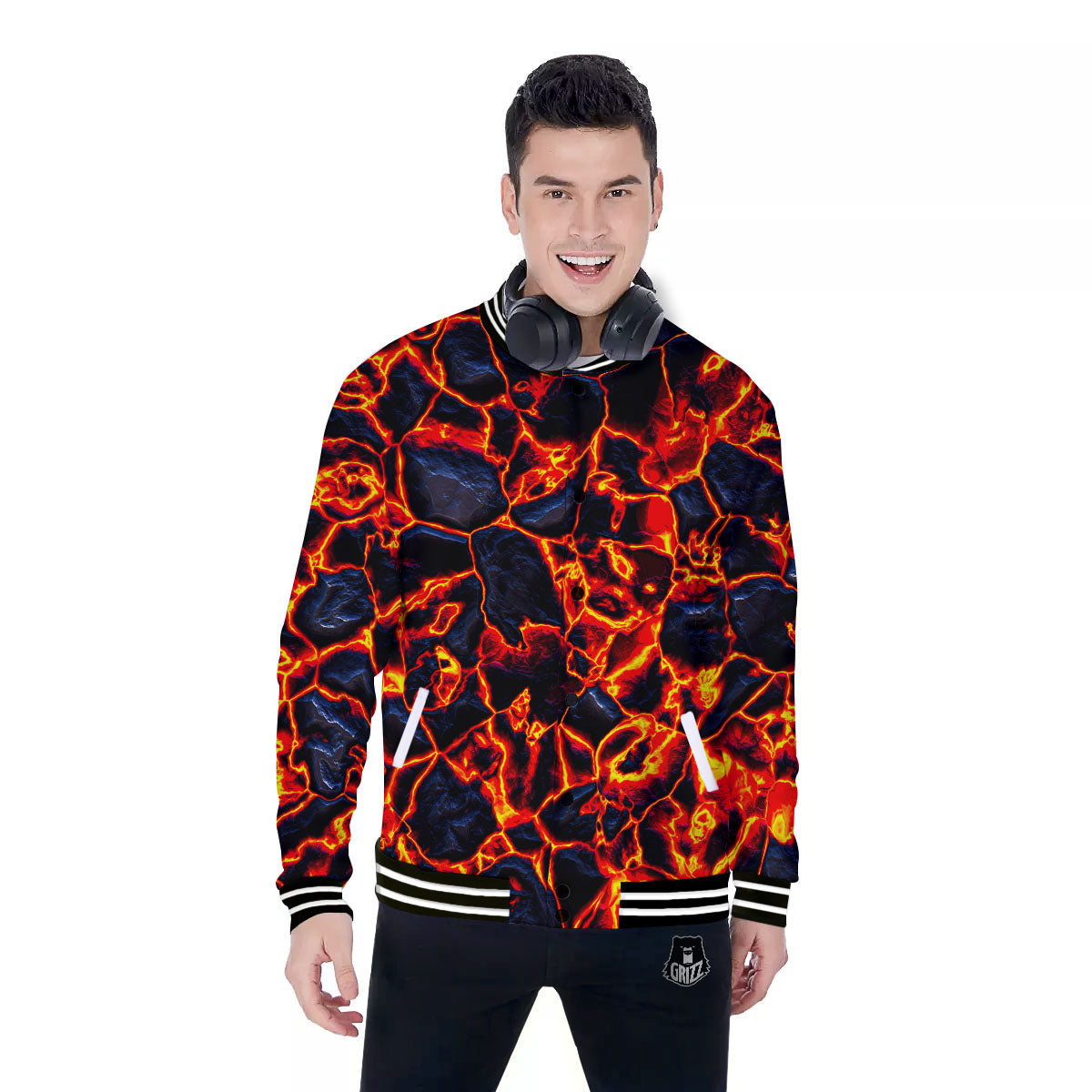 Lava Molten Print Baseball Jacket-grizzshop