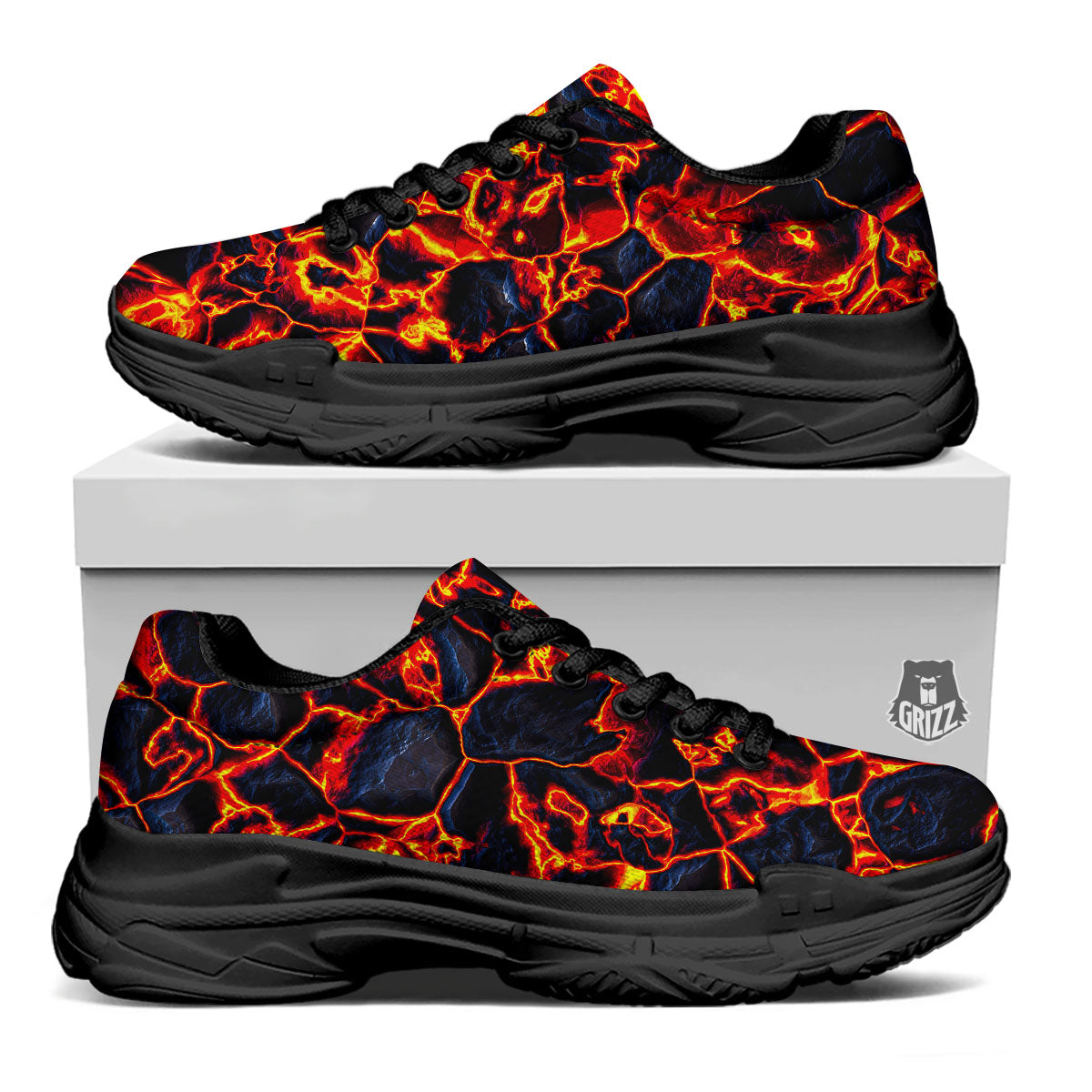 Lava Molten Print Black Chunky Shoes-grizzshop