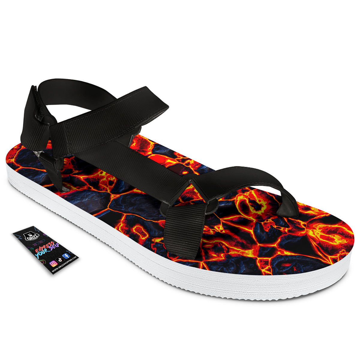 Lava Molten Print Black Open Toe Sandals-grizzshop