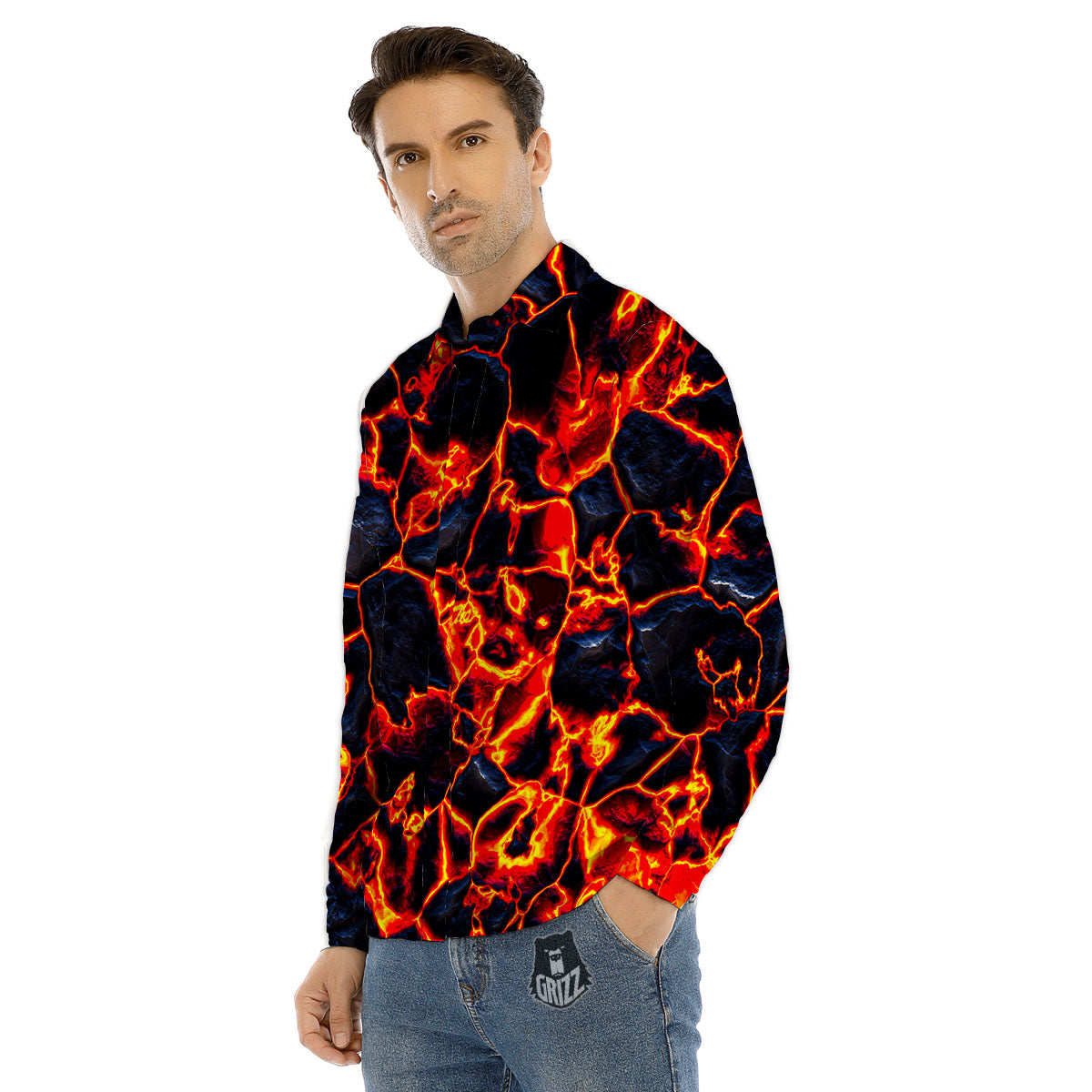 Lava Molten Print Men's Dress Shirts-grizzshop
