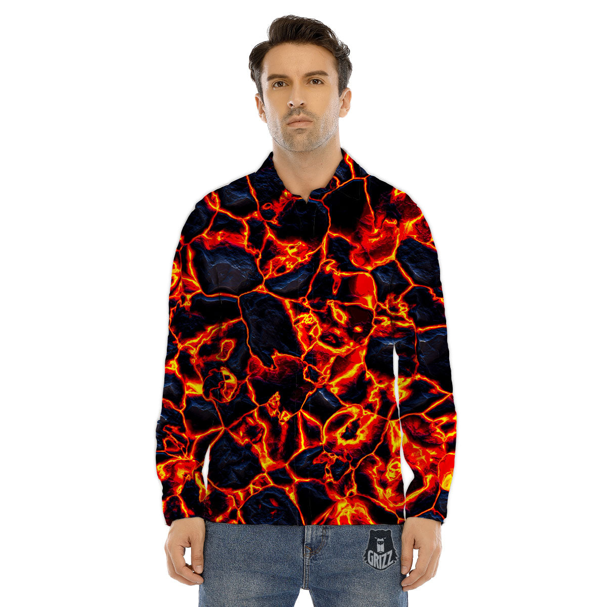 Lava Molten Print Men's Dress Shirts-grizzshop