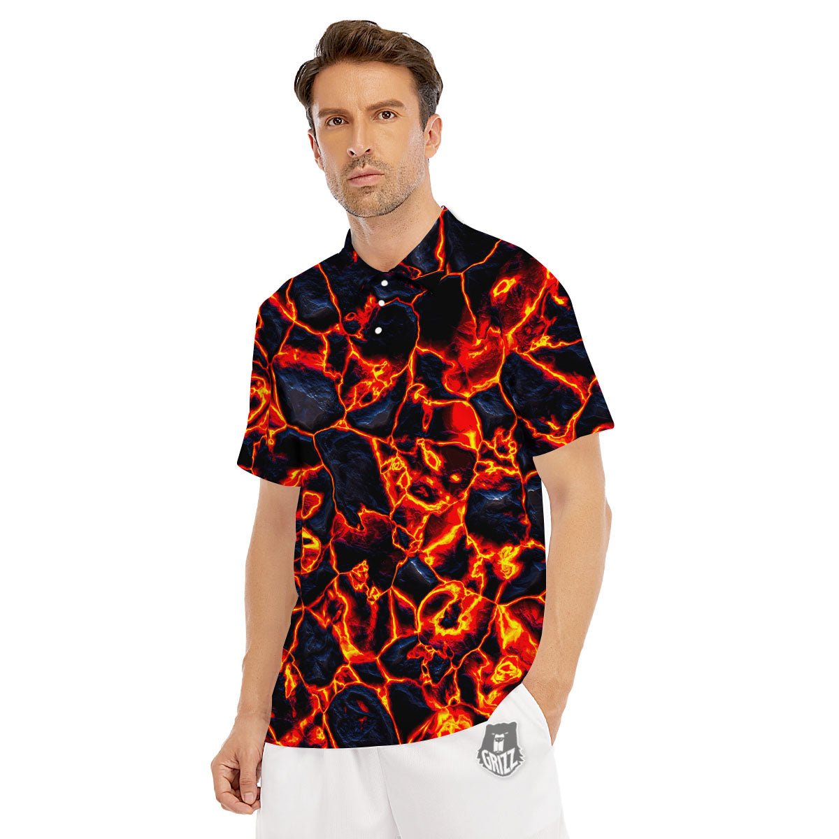 Lava Molten Print Men's Golf Shirts-grizzshop