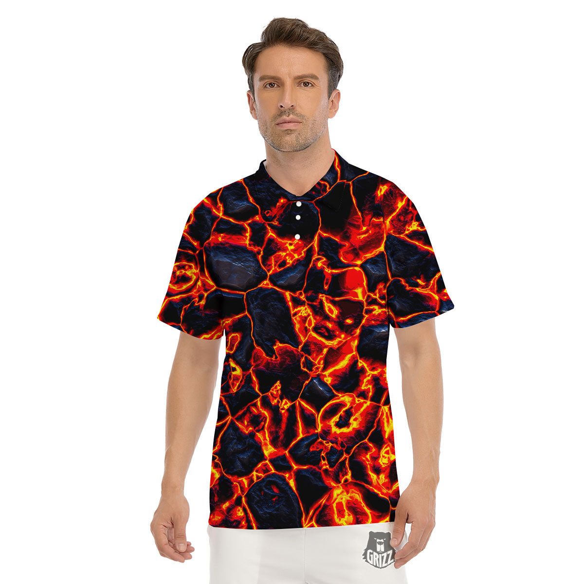 Lava Molten Print Men's Golf Shirts-grizzshop