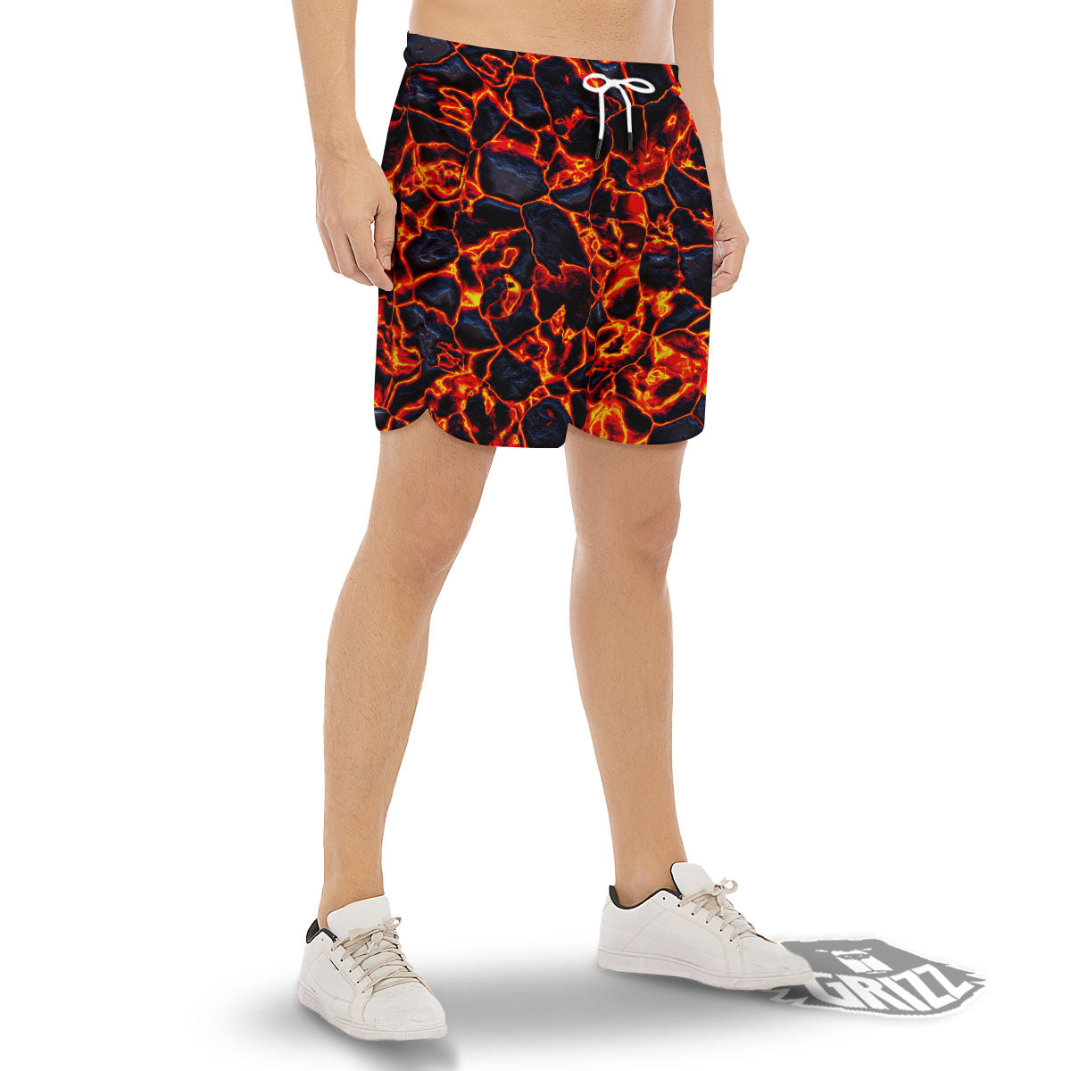 Lava Molten Print Men's Gym Shorts-grizzshop