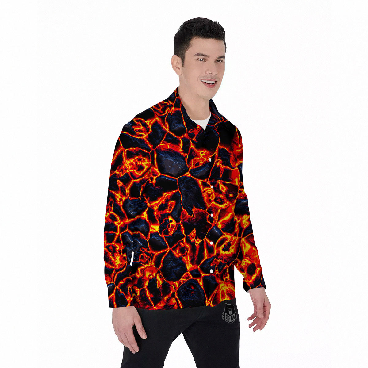 Lava Molten Print Men's Long Sleeve Shirts-grizzshop