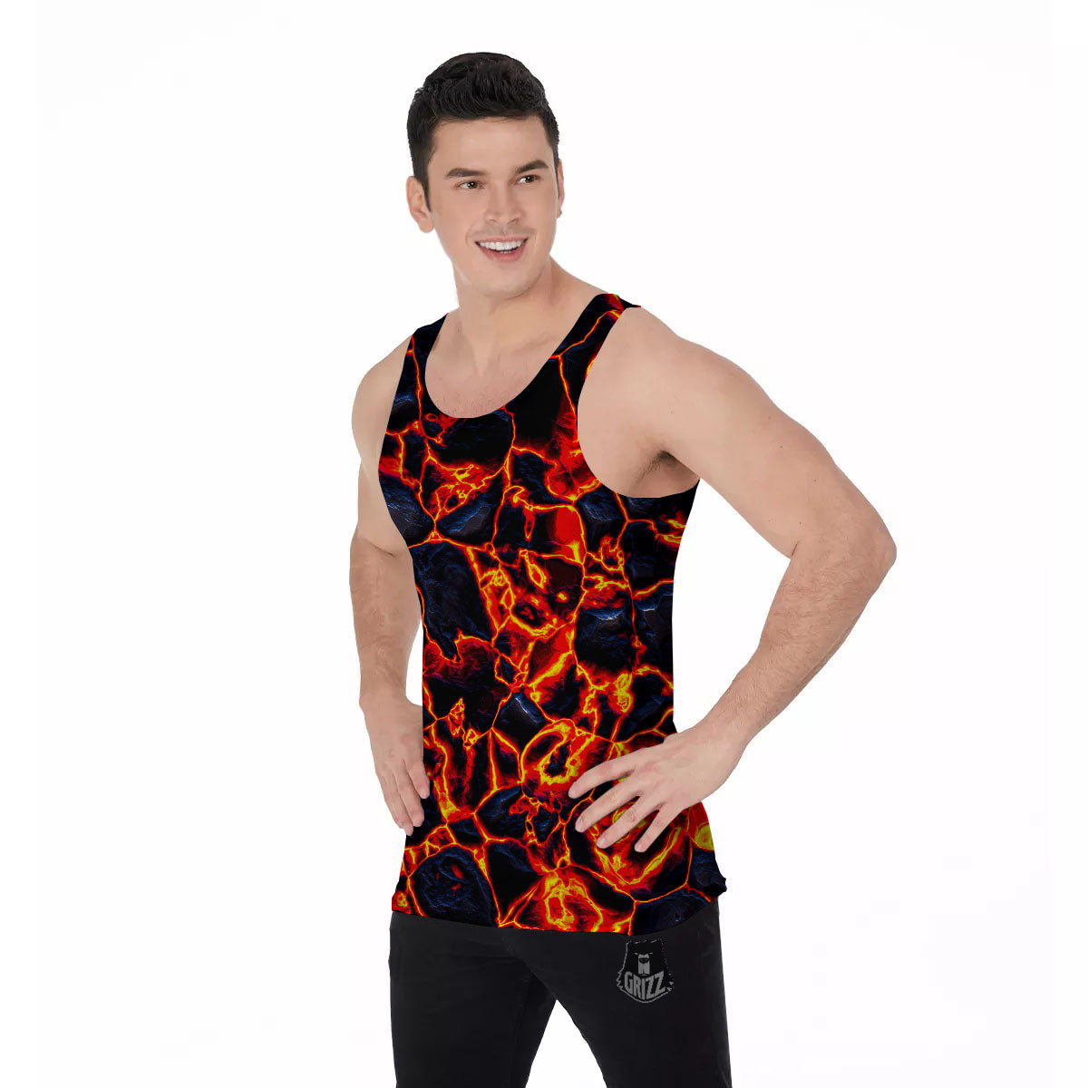 Lava Molten Print Men's Tank Top-grizzshop