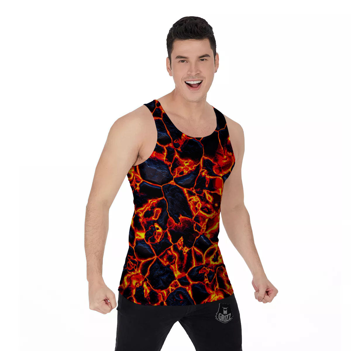 Lava Molten Print Men's Tank Top-grizzshop