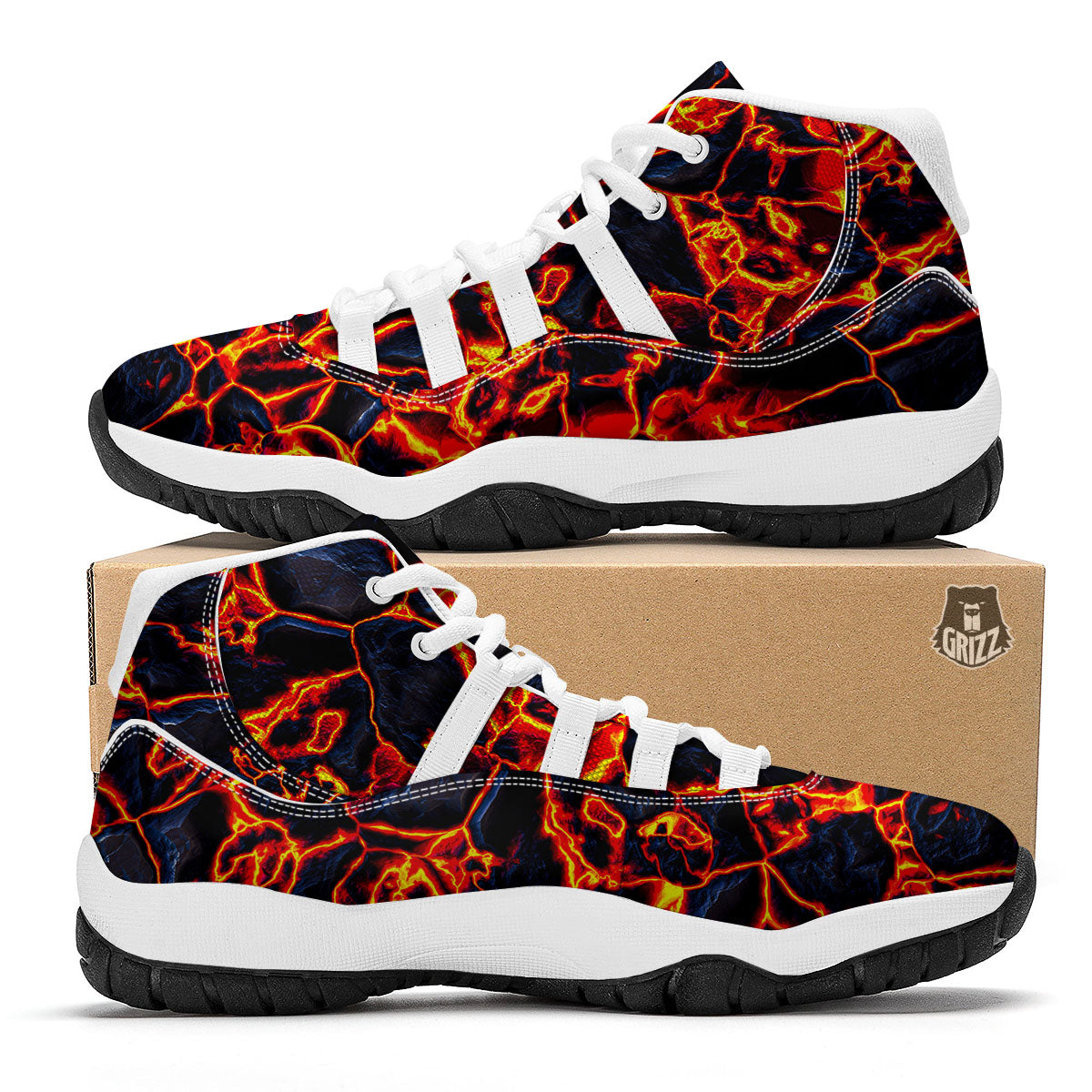 Lava Molten Print White Bball Shoes-grizzshop