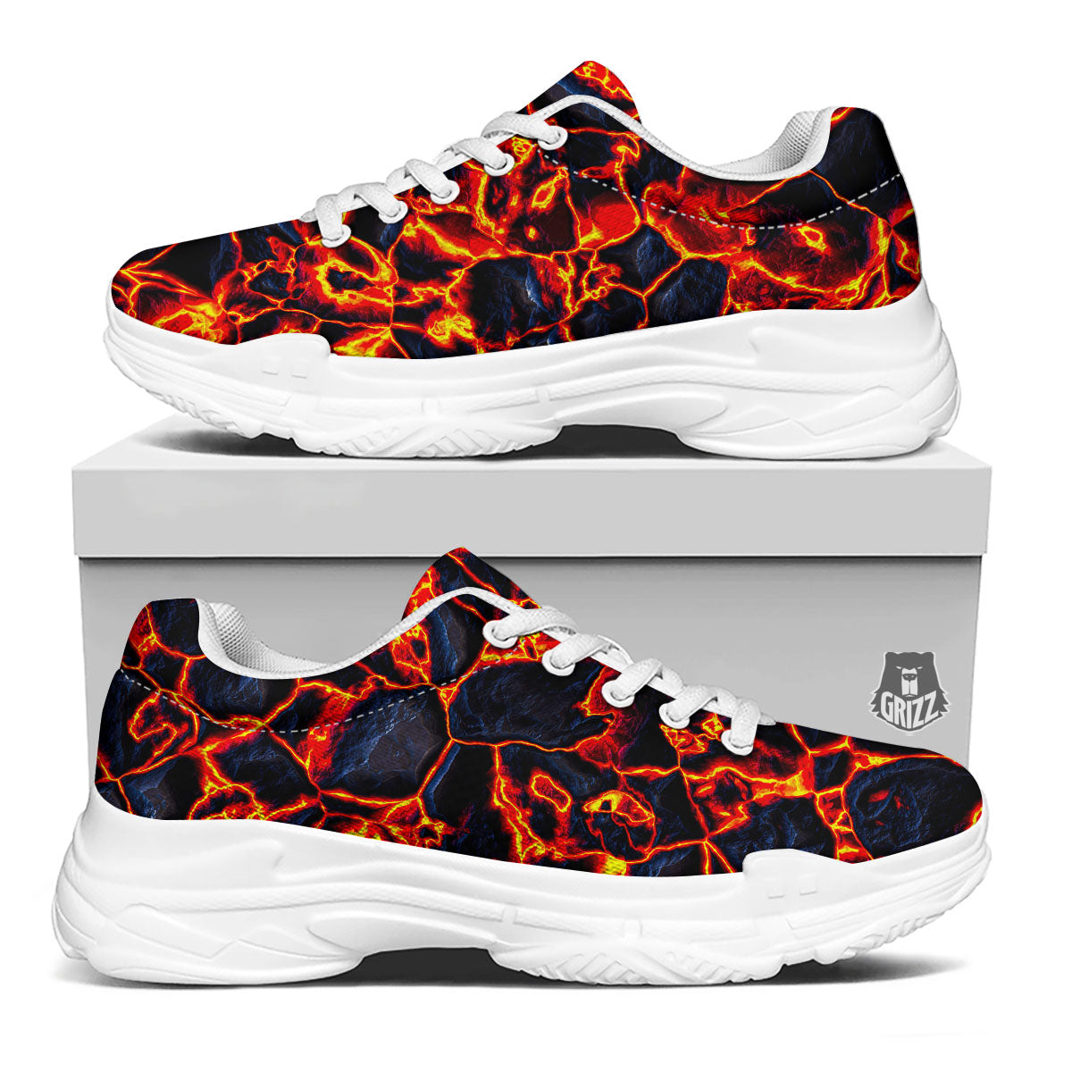 Lava Molten Print White Chunky Shoes-grizzshop