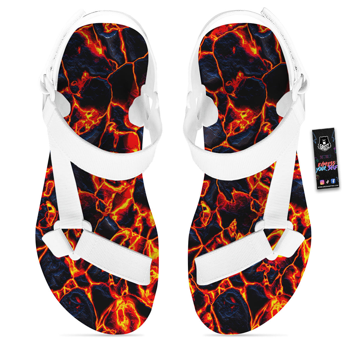 Lava Molten Print White Open Toe Sandals-grizzshop