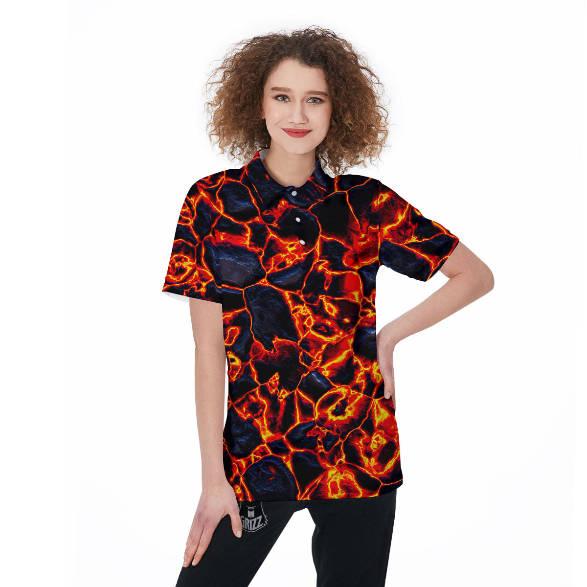 Lava Molten Print Women's Golf Shirts-grizzshop
