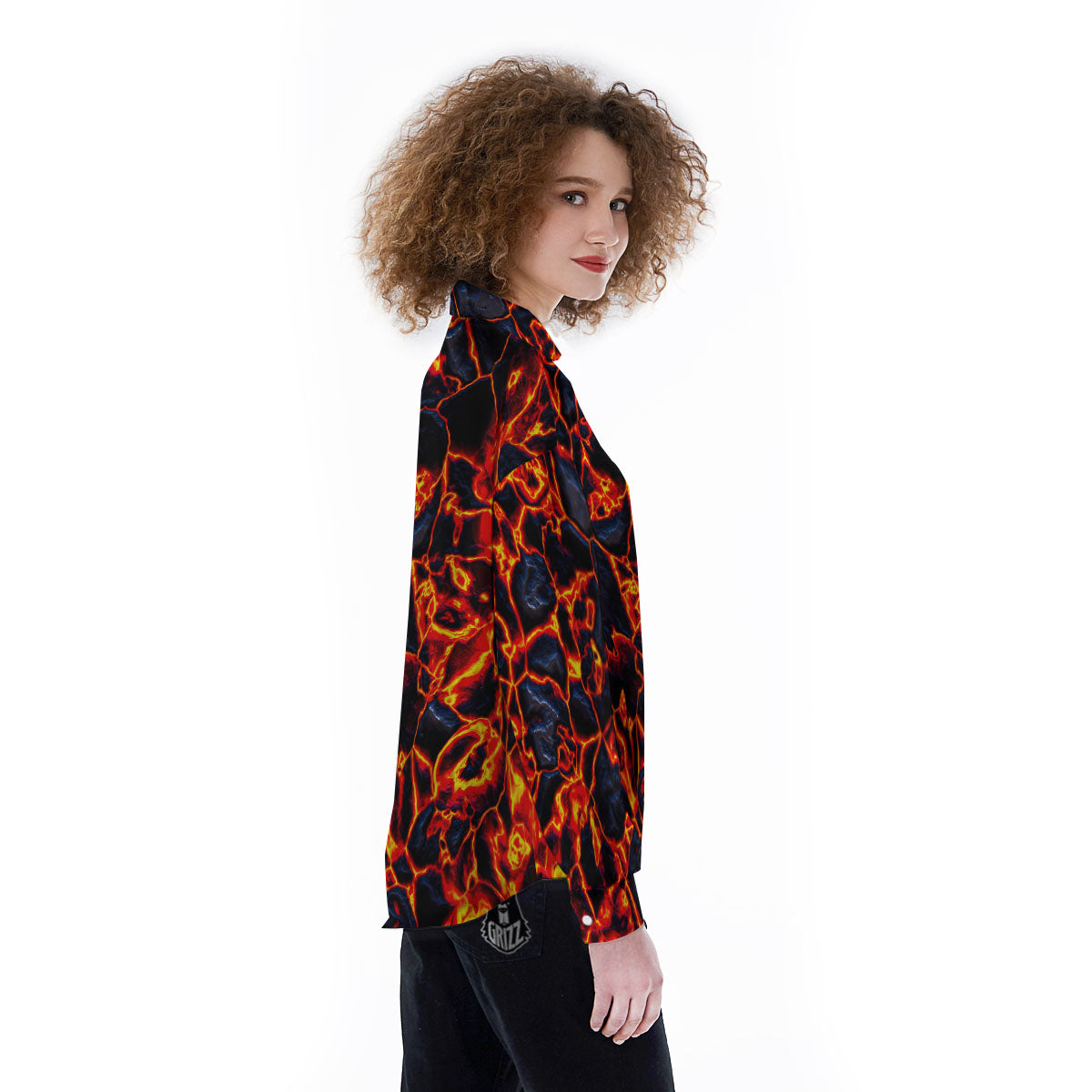 Lava Molten Print Women's Long Sleeve Shirts-grizzshop